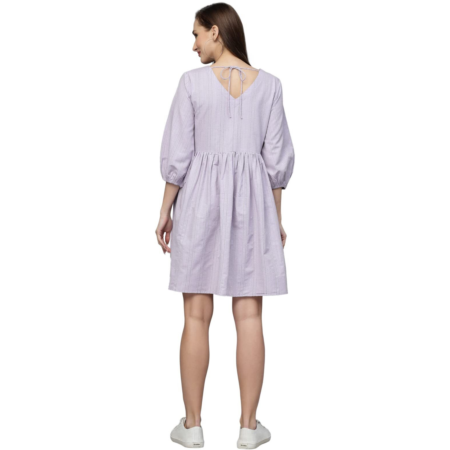 Stylum Women's Woven Design Cotton Blend Flared Dress (Drsclover40_Purple, L)