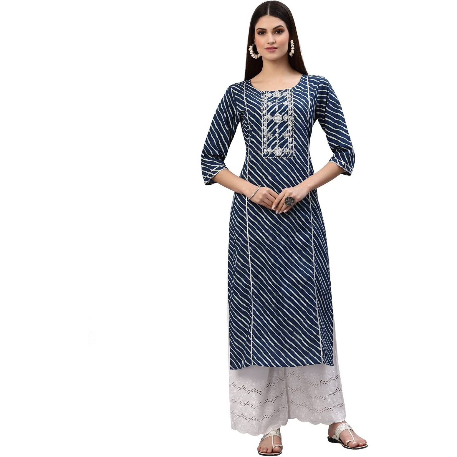 Stylum Women's Lehariya Printed Cotton Straight Kurta (Tulublue36_Blue, S)