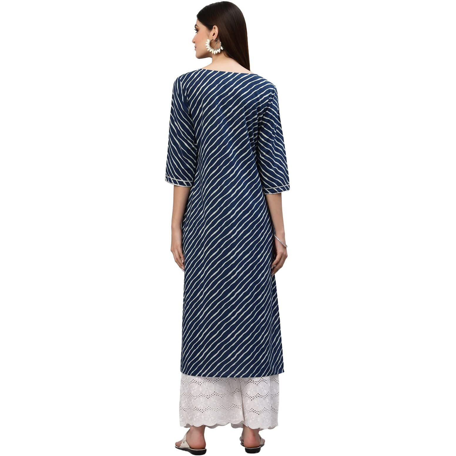 Stylum Women's Lehariya Printed Cotton Straight Kurta (Tulublue36_Blue, S)