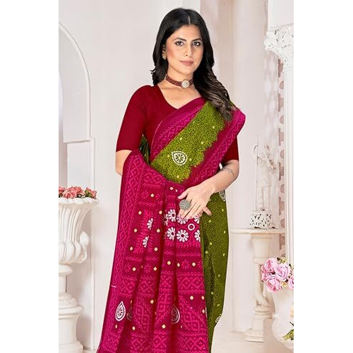 Tamaira Fashion Women's Floral Batik Printed Pure Cotton Mulmul Saree Without Blouse Piece(11514_Mehendi)