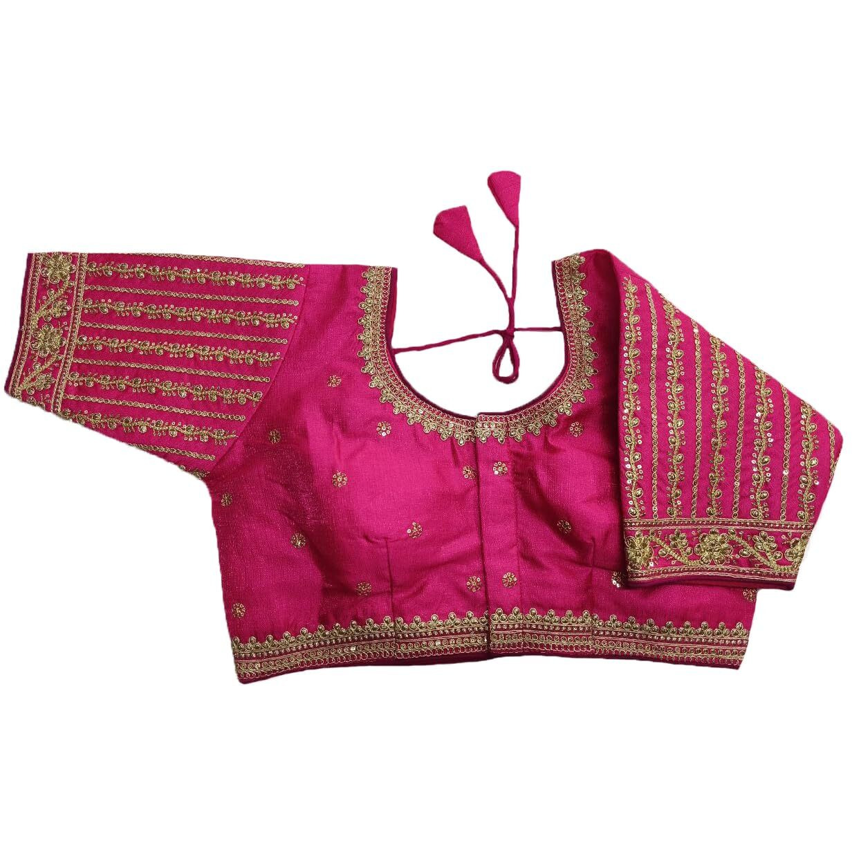 Vihu Fashion Women's Readymade Blouse Embroidery Multi Coding Gold Thread Indian Ethnic Designer Stitched Women's Readymade Saree Half Sleeve Pink Color Blouse For Women For Saree Lehenga Choli