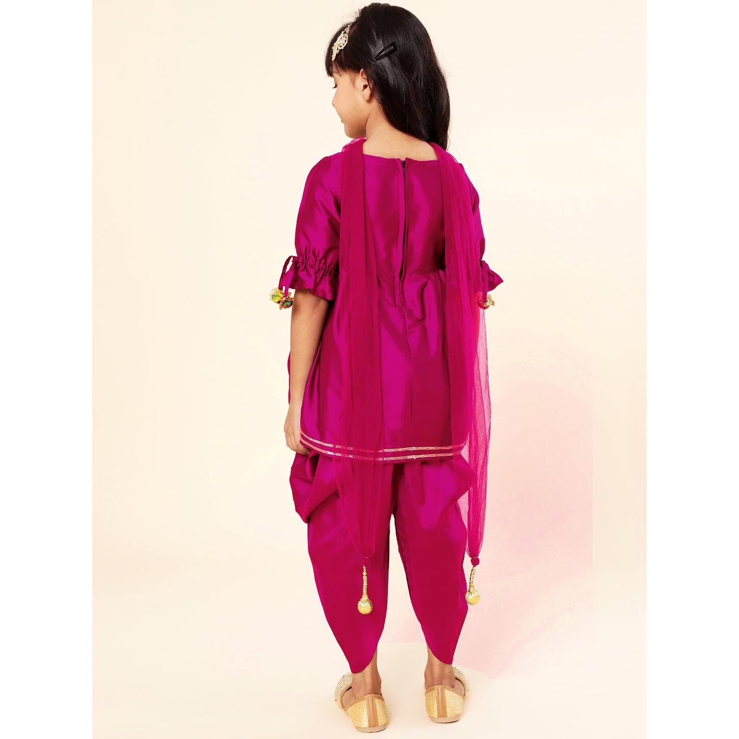 A.T.U.N. (All Things Uber Nice) Girls Pleated Gotta Patti Kurti With Dhoti Pants & Dupatta