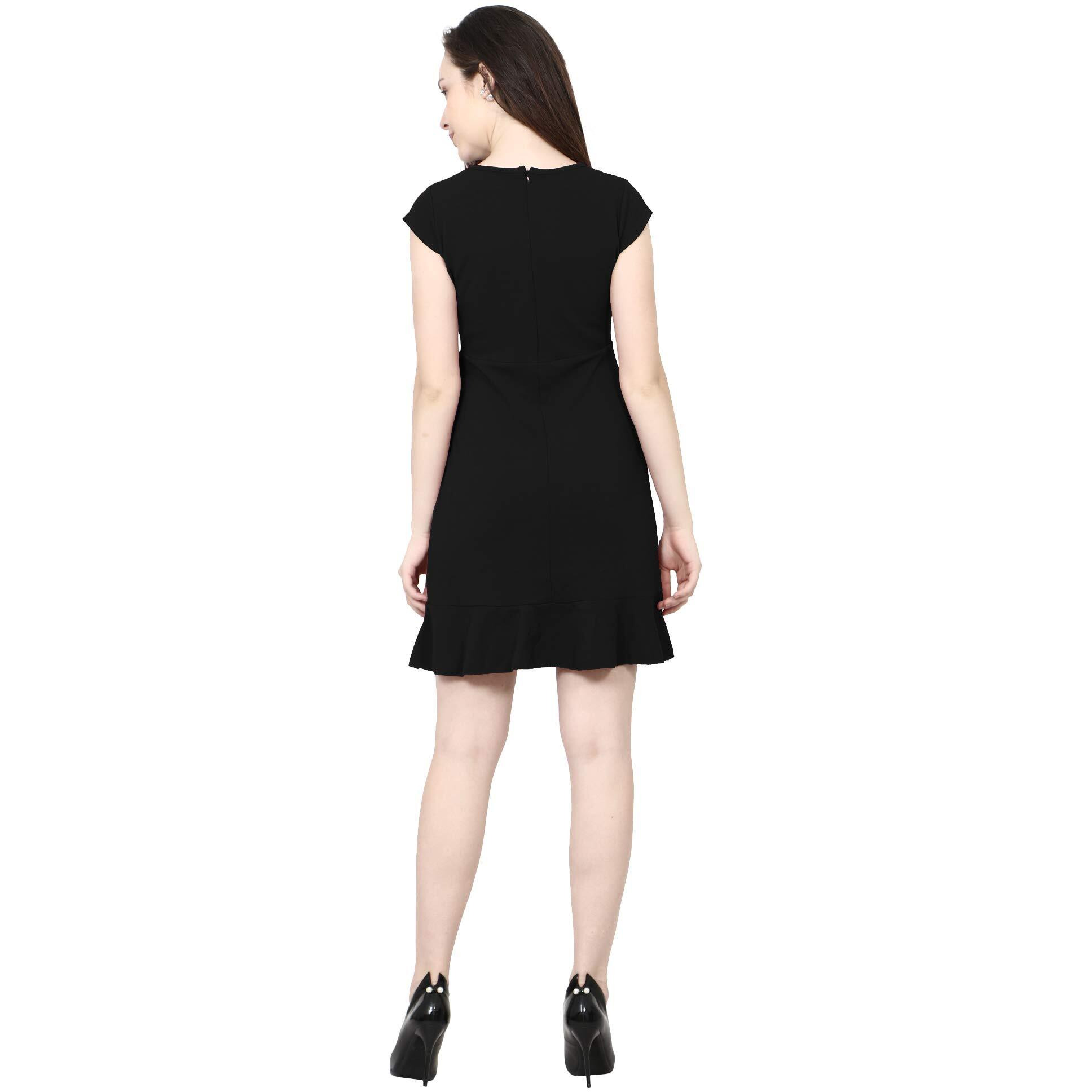 Addyvero Round Neck Short Sleeve Cotton Blend Solid Fit And Flare Midi Women Dress (Black, Xl)