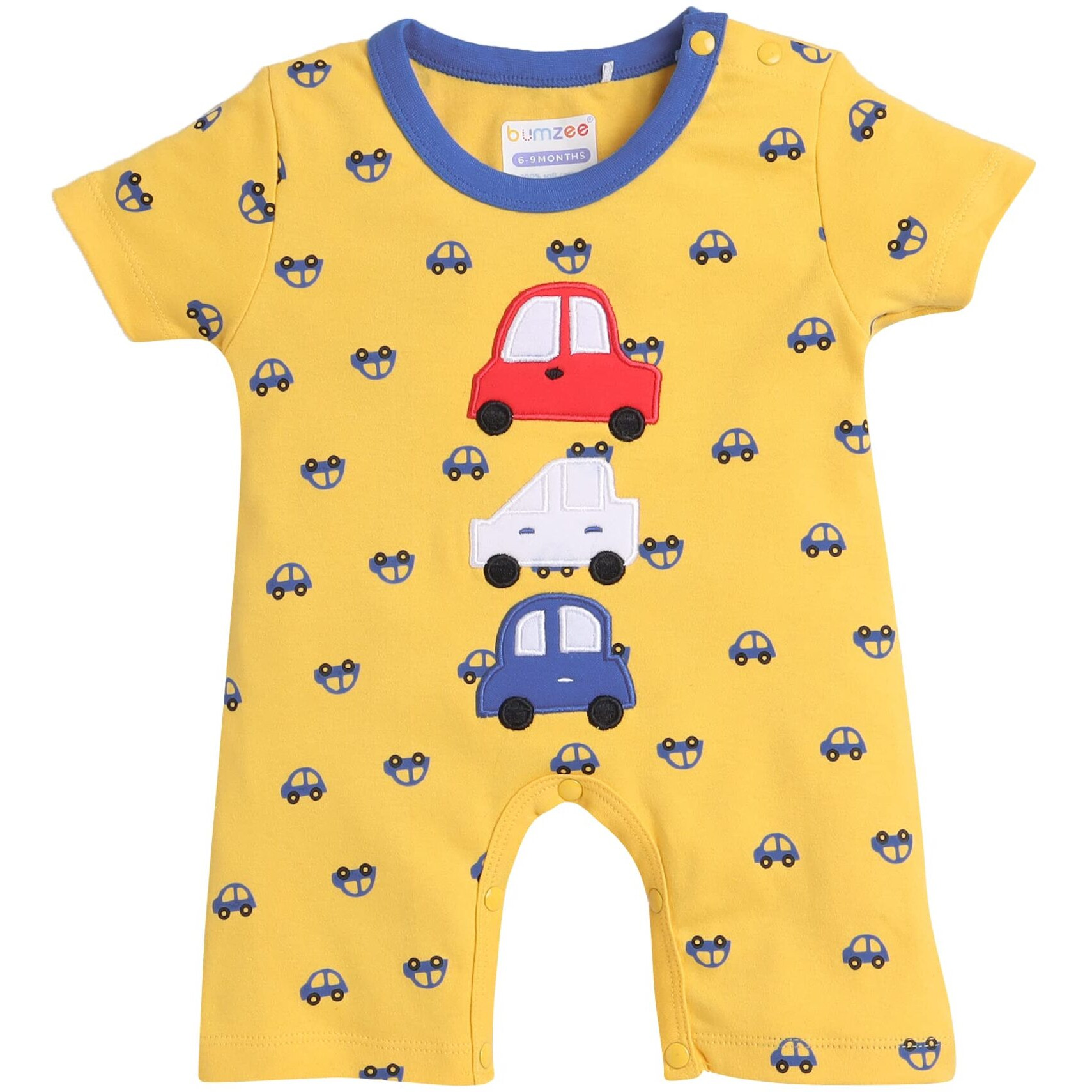 Bumzee Yellow Boys Half Sleeves Thigh Length Romper Age - 0-3 Months (Peb8067B-Ylw)