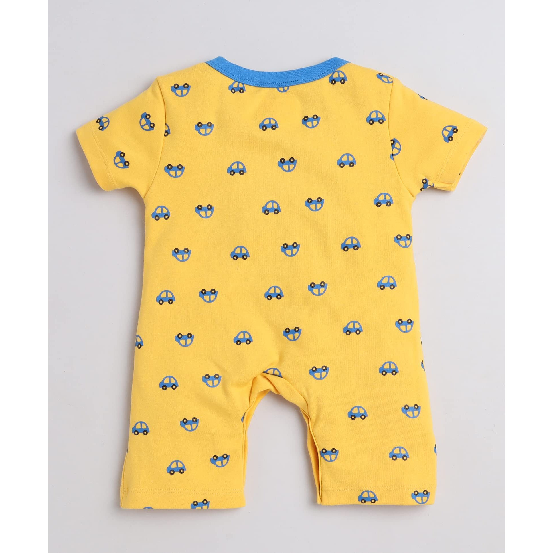 Bumzee Yellow Boys Half Sleeves Thigh Length Romper Age - 0-3 Months (Peb8067B-Ylw)