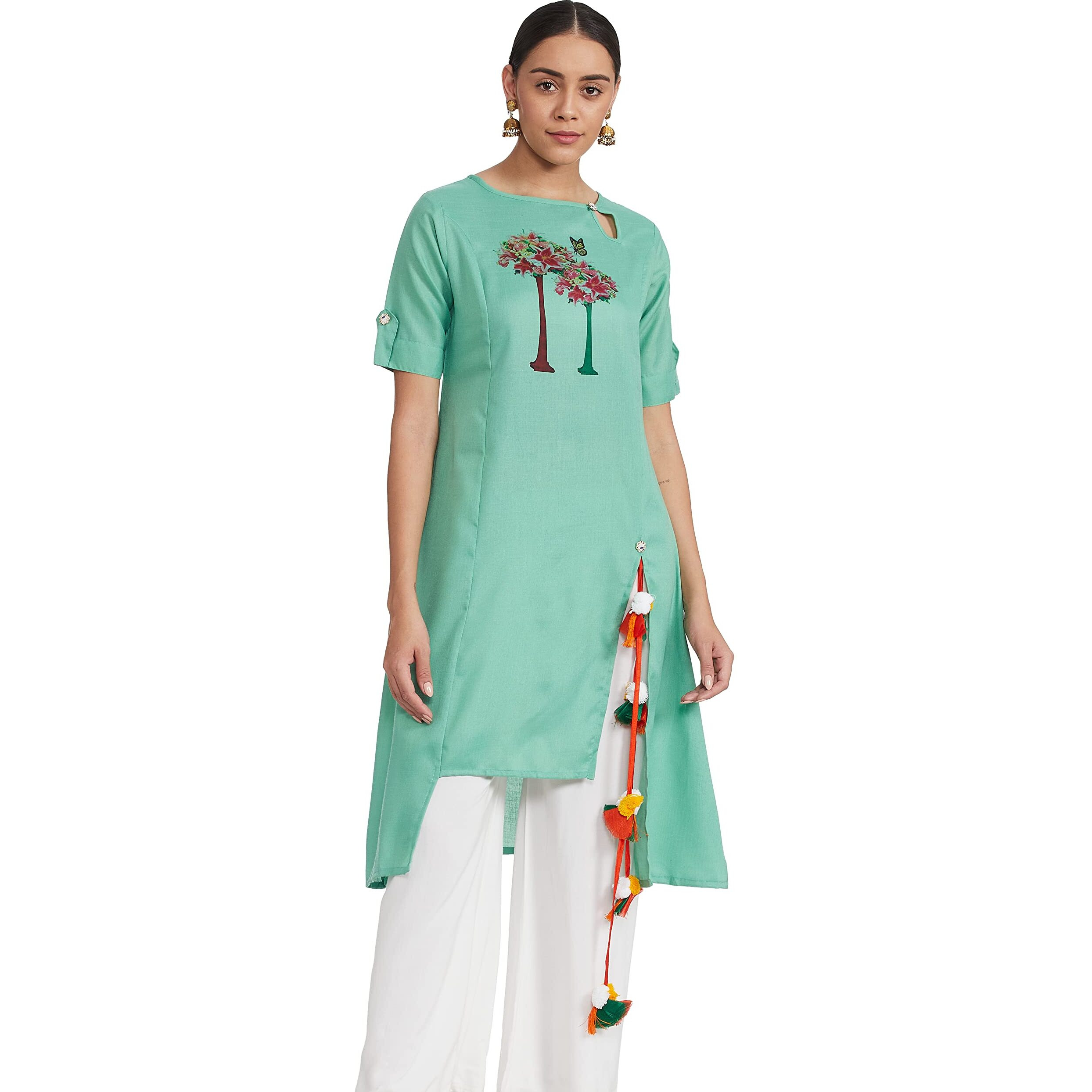 Dhruvi Trendz Women's Cotton Anarkali Kurta (Dt-K2283-L_Turquoise_Large)