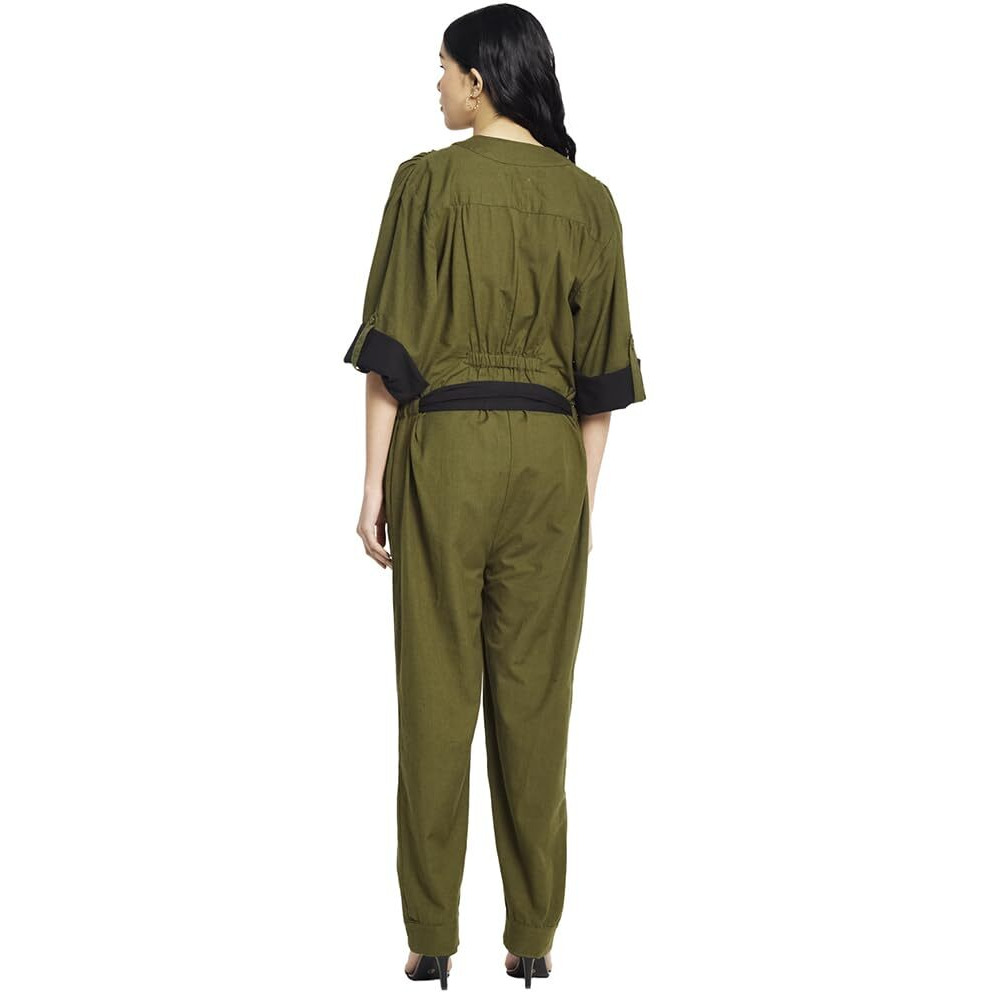 Fabindia Women's Cotton Blend Modern Maxi Casual Dress (200005302_Olive