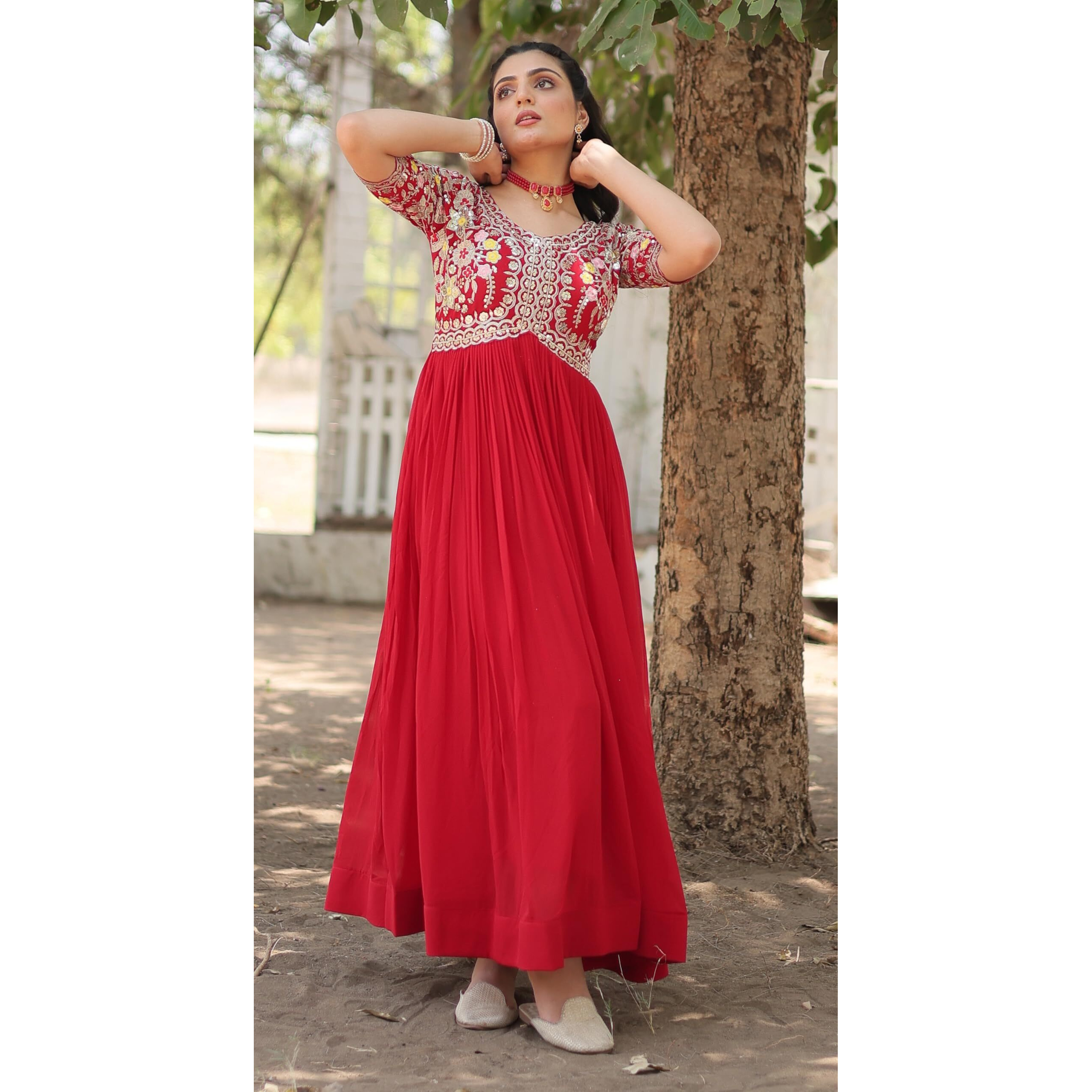 Fashion Basket Women's Georgette Embroidered Anarkali Gown