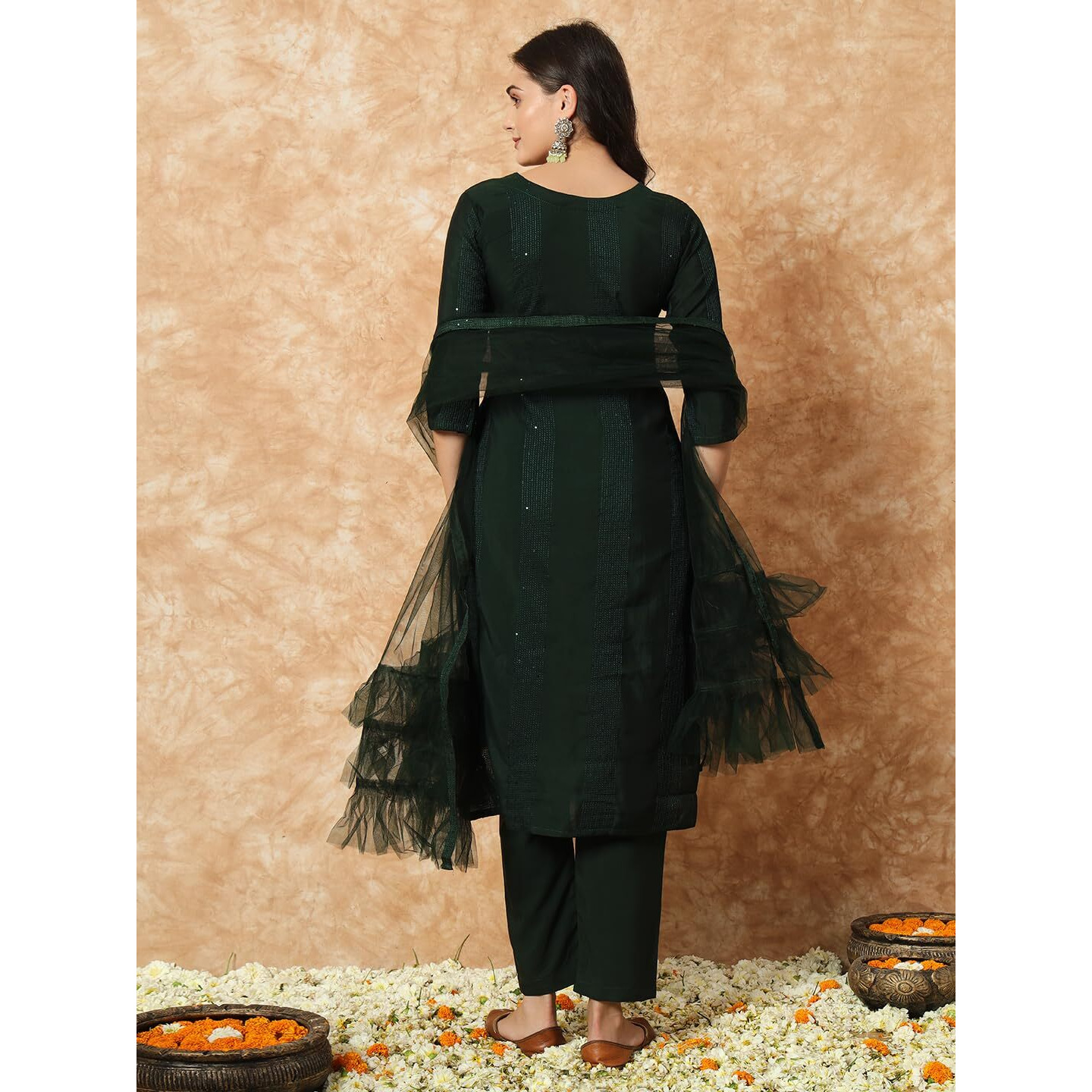 Fashion Basket Georgette Red Kurta Set With Dupatta For Women (In, Alpha, M, Regular, Green)