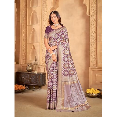 Glory Sarees Women's Sambalpuri Woven Jacquard Cotton Silk Saree With Blouse Piece (Sambalpurisarees103_Wine)