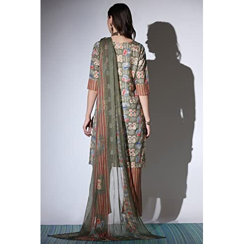 Greciilooks Womens Cotton Casual Regular Fit Kurta Pant Set (Mehndi, Xx-Large)