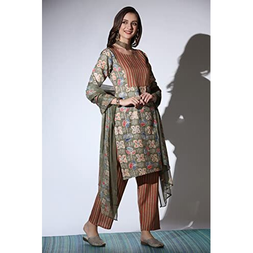 Greciilooks Womens Cotton Casual Regular Fit Kurta Pant Set (Mehndi, Xx-Large)