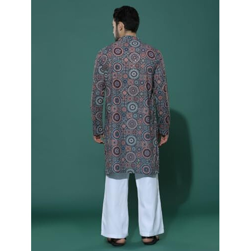 Greciilooks Men's Cotton Solid Regular Fit Kurta Set (Gl-M153&Mp105_Brown_L)