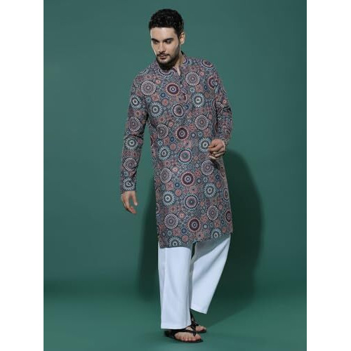 Greciilooks Men's Cotton Solid Regular Fit Kurta Set (Gl-M153&Mp105_Brown_L)