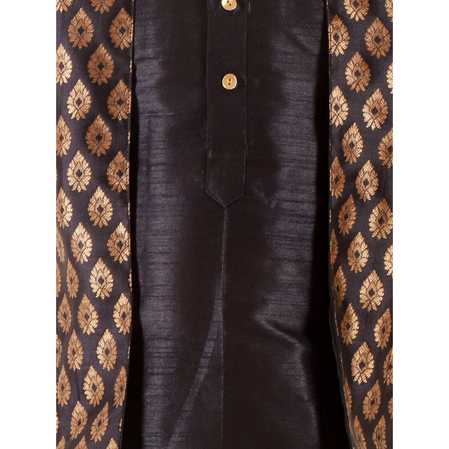 Jbn Creation Boys Navy Blue Silk Blend Foil Printed Layered Kurta And Rose Gold Pyjama Set (B998)