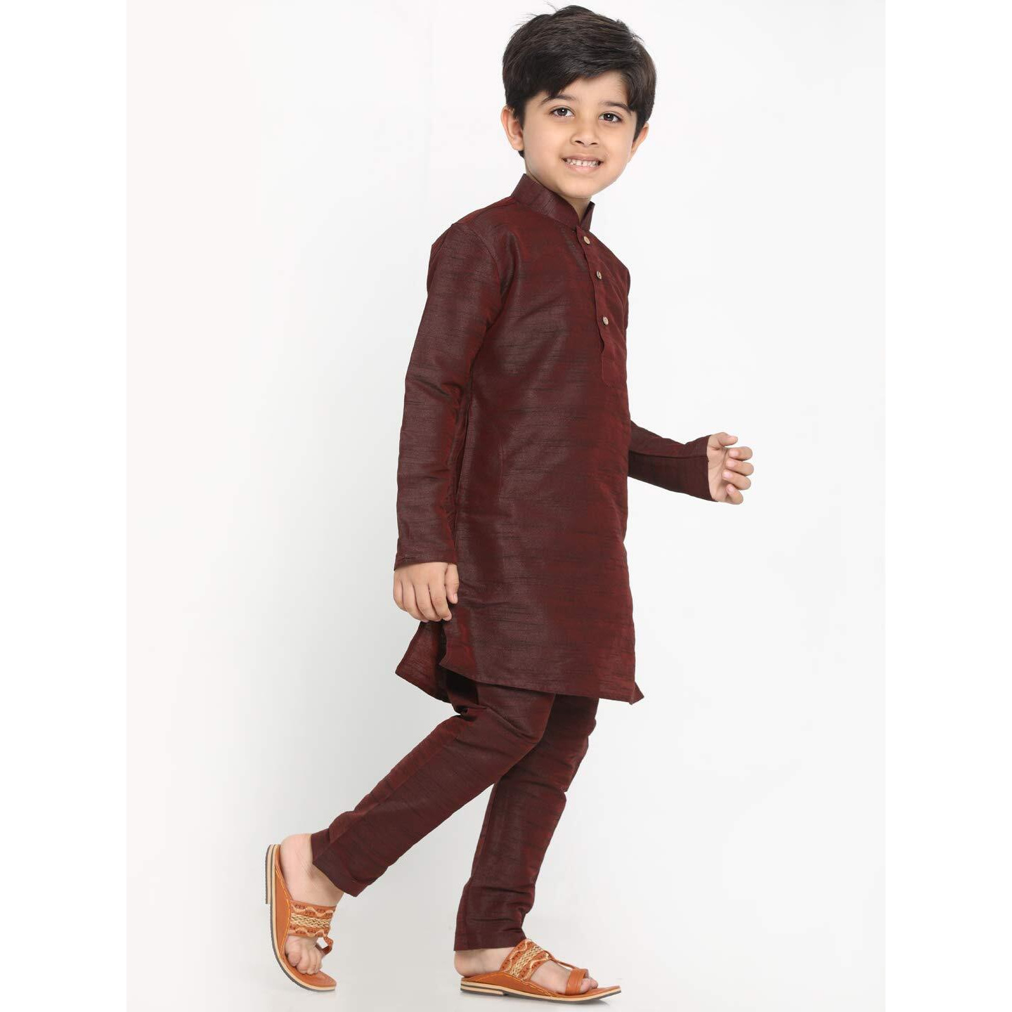Jbn Creation Boys' Wine Cotton Silk Blend Kurta And Pyjama Set