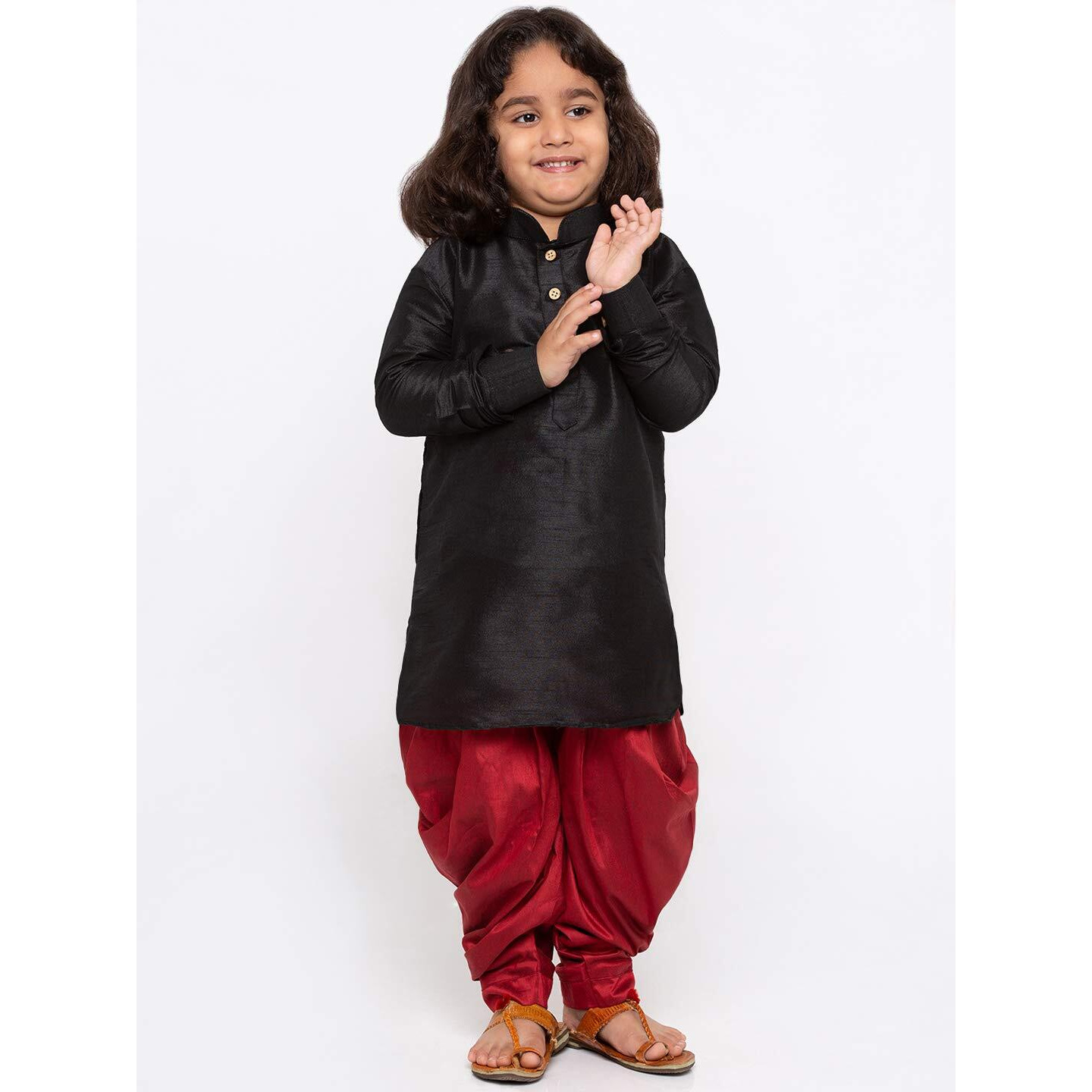 Jbn Creation Boys Silk Blend Kurta And Dhoti Set - Ethnic Elegance For Festivals | Pathani Style Full Sleeves Kurta And Cowl Style Patiala Dhoti Pant Set | Traditional Attire For Kids