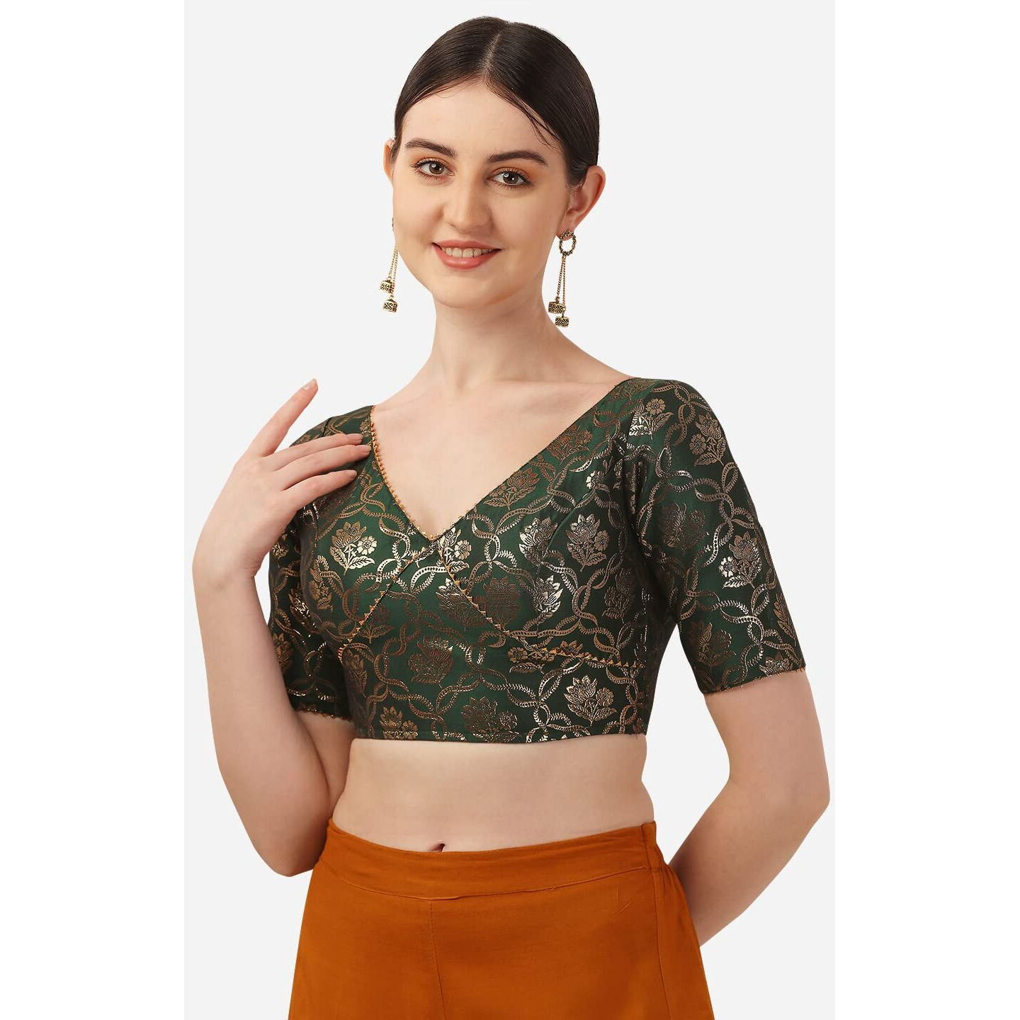 Oomph Jacquard Green Readymade Blouse For Women - Rbbl290L