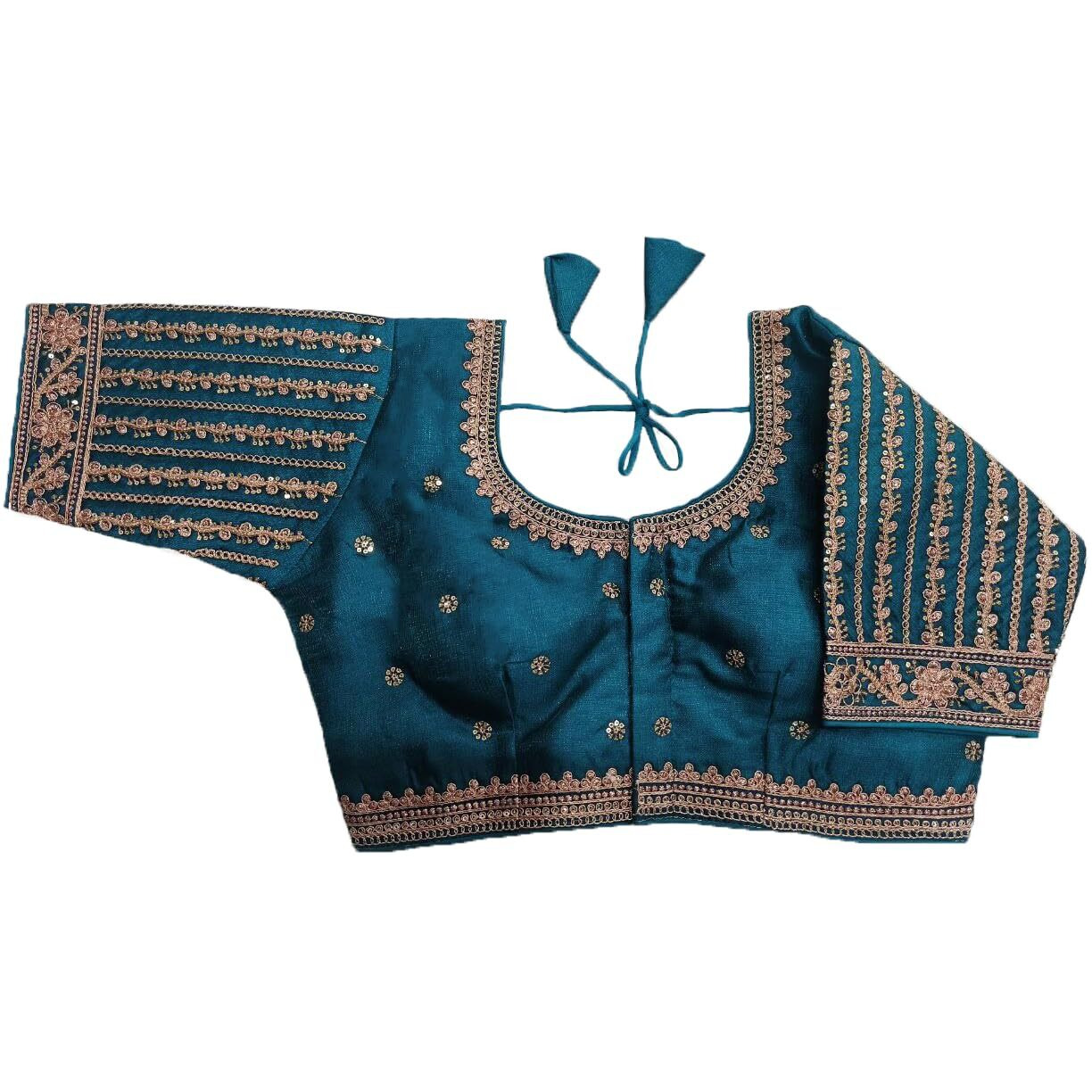 Pujia Mills Women's Readymade Blouse Embroidery Multi Coding Gold Thread Indian Ethnic Designer Stitched Women's Readymade Saree Half Sleeve Morpeach Color Blouse For Women For Saree Lehenga Choli