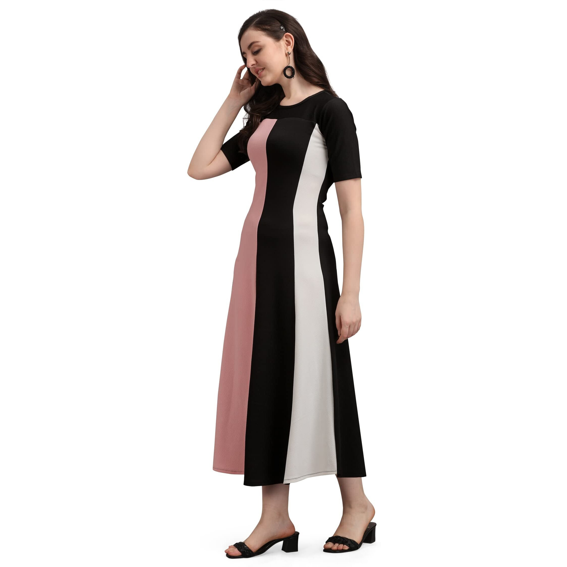 Purvaja Women's Corduroy Empire Waist Maxi Casual Dress (Lucy-362-Pe-Bl-L_Peach