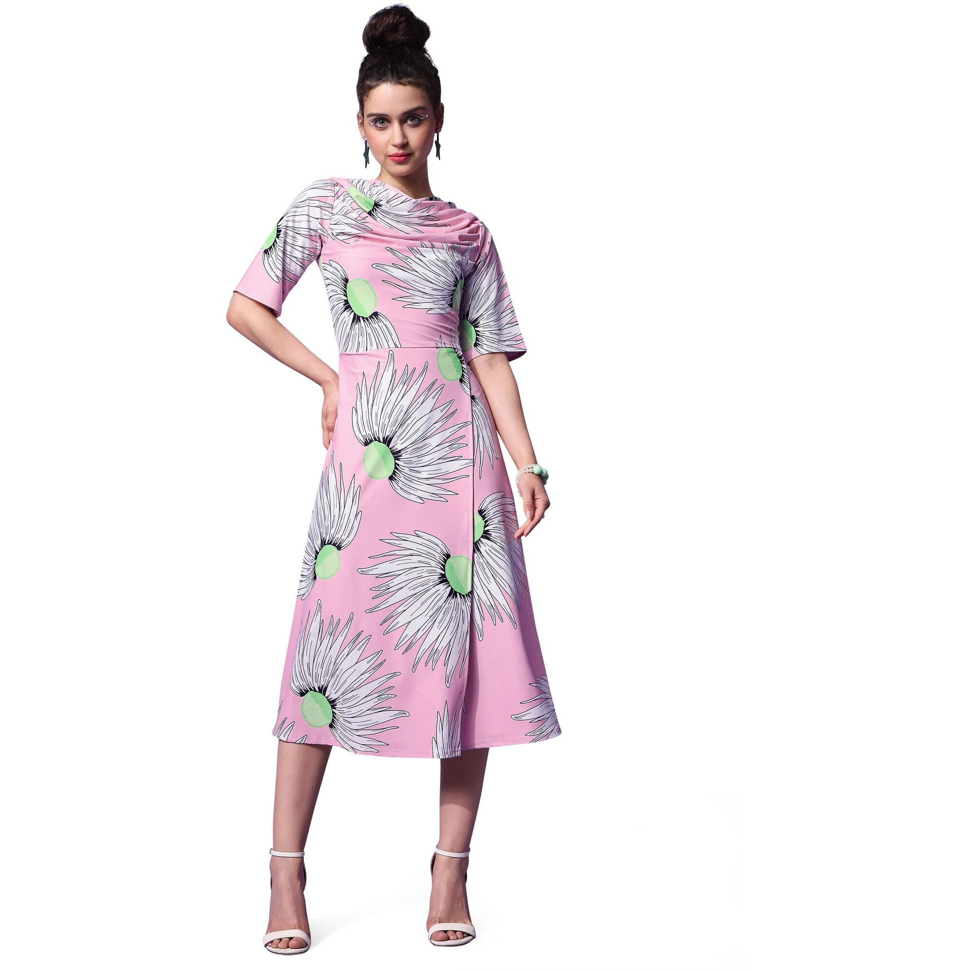 Purvaja Womens Front Silt Midi Length Dress (Wini-041-Daisy_Light Pink_Medium)