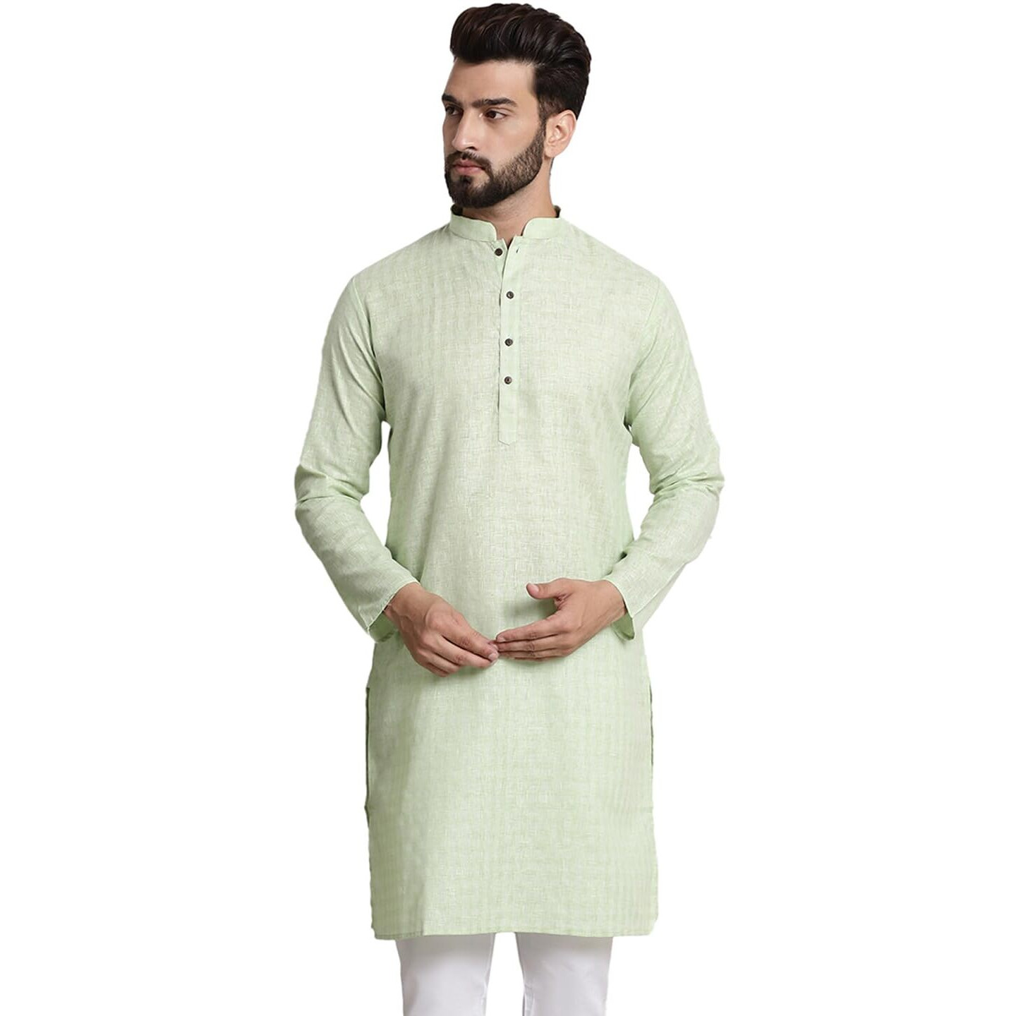 Sojanya (Since 1958 Men's Cotton Blend Green Checked Only Kurta