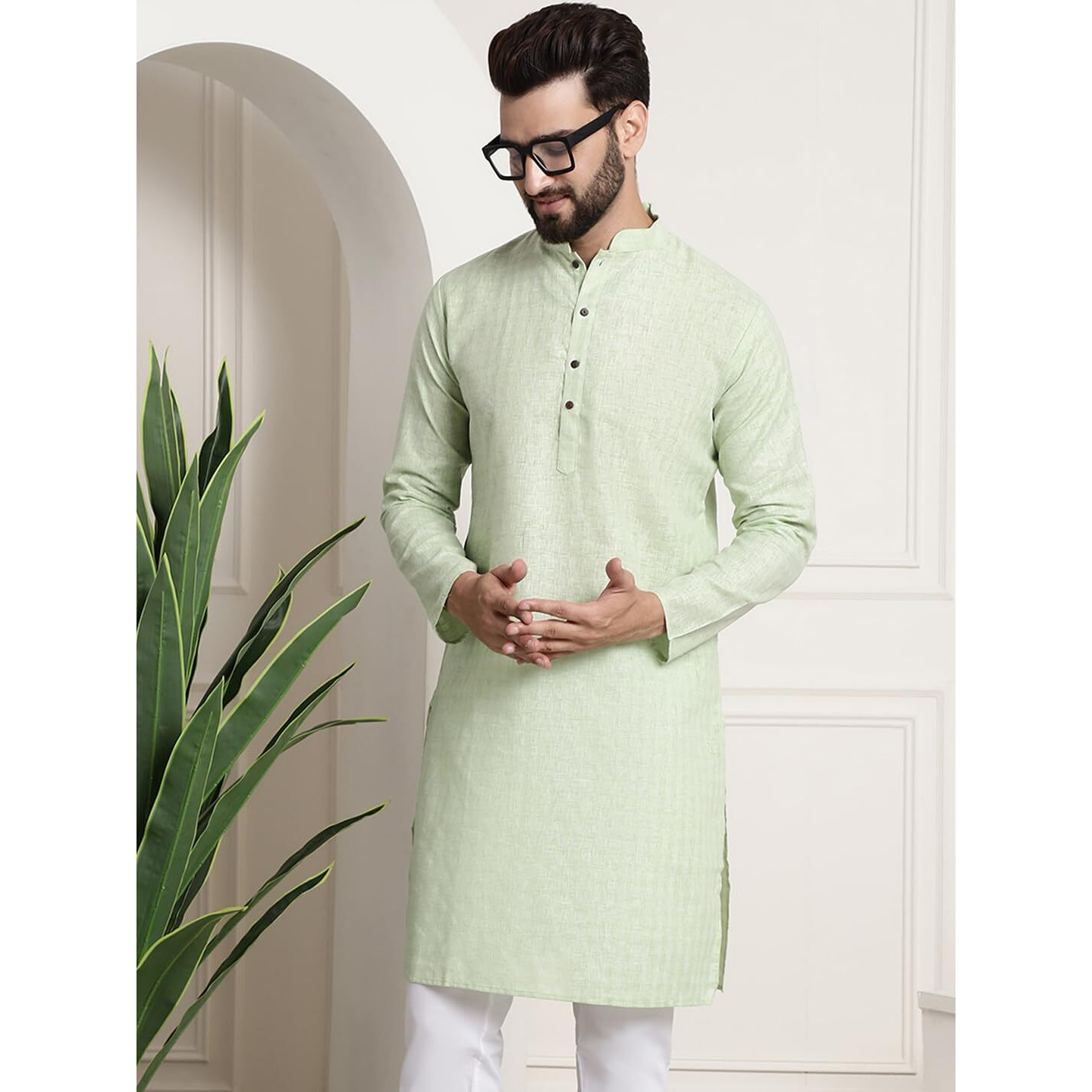 Sojanya (Since 1958 Men's Cotton Blend Green Checked Only Kurta