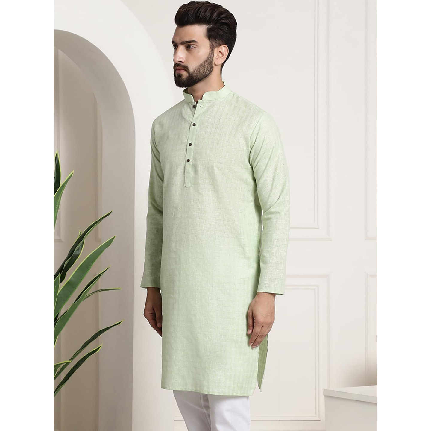 Sojanya (Since 1958 Men's Cotton Blend Green Checked Only Kurta
