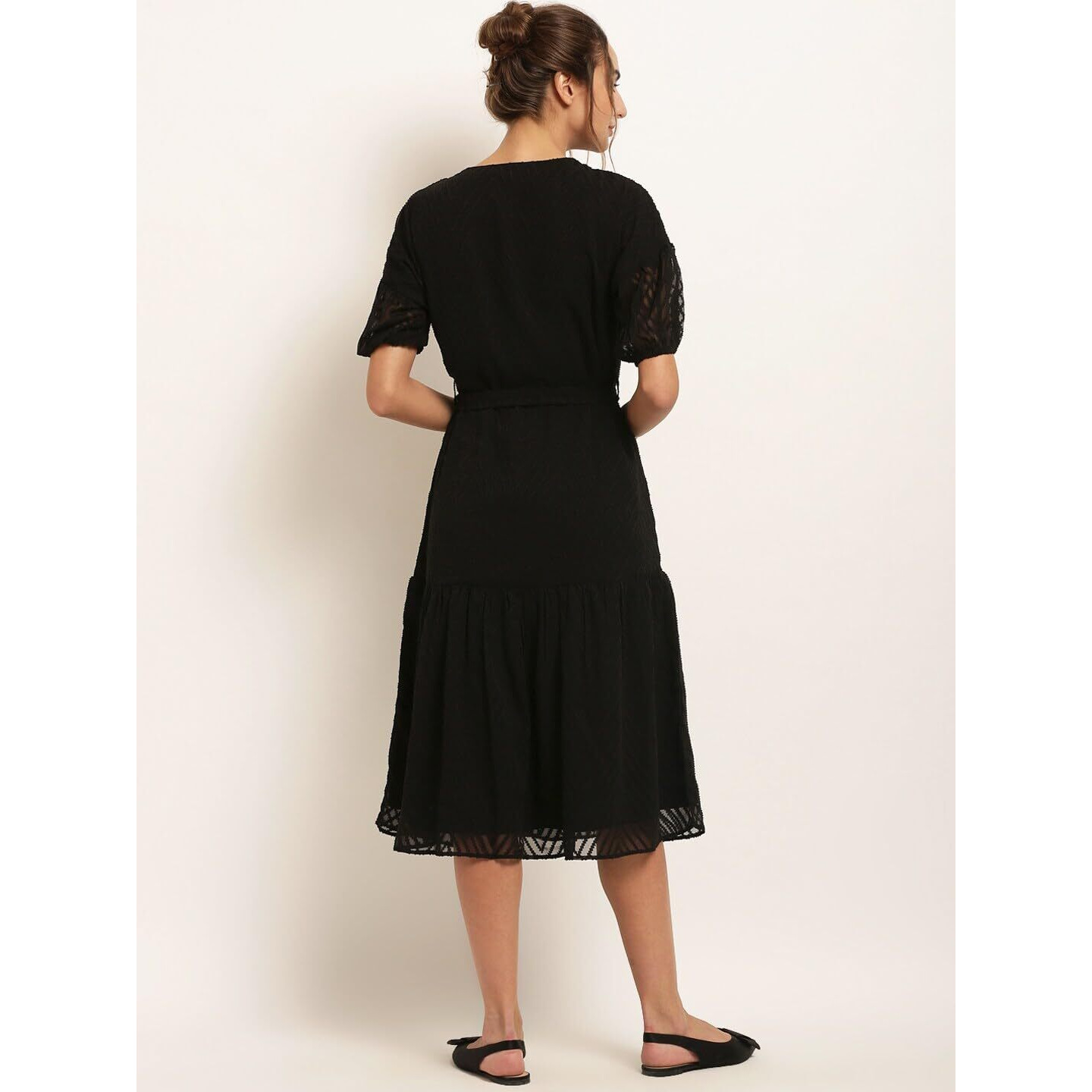 Sugathari Women's Black Dobby Pattern Georgette A-Line Dress For Women (Dress2 80 Black M)