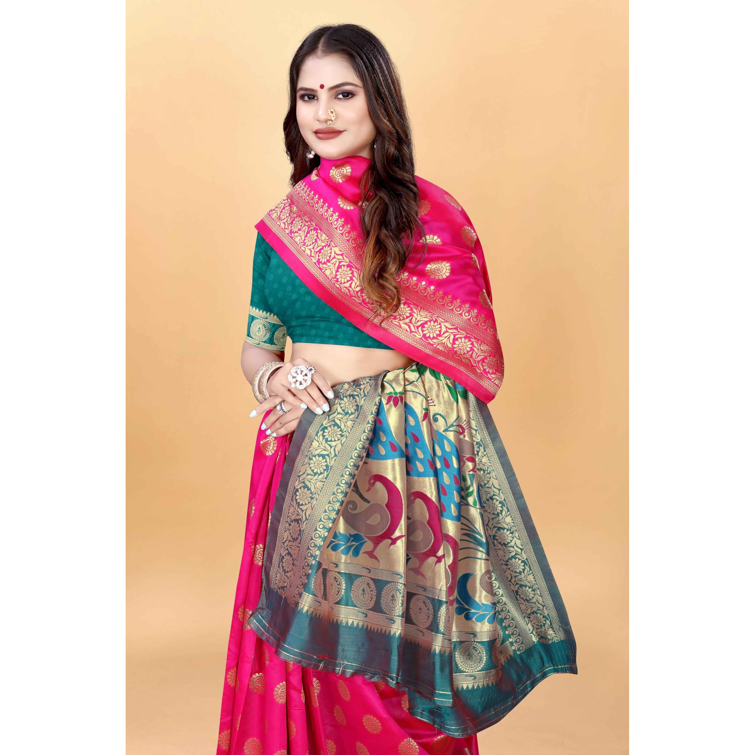Sugathari Women's Banarasi Saree Pure Paithani Kanjivaram Silk Soft New Ladies 2024 Design Wear Pattu Sarees Latest Cotton Party Sari Collections With Blouse Piece For Wedding Sadi (Pari-207 Rani)