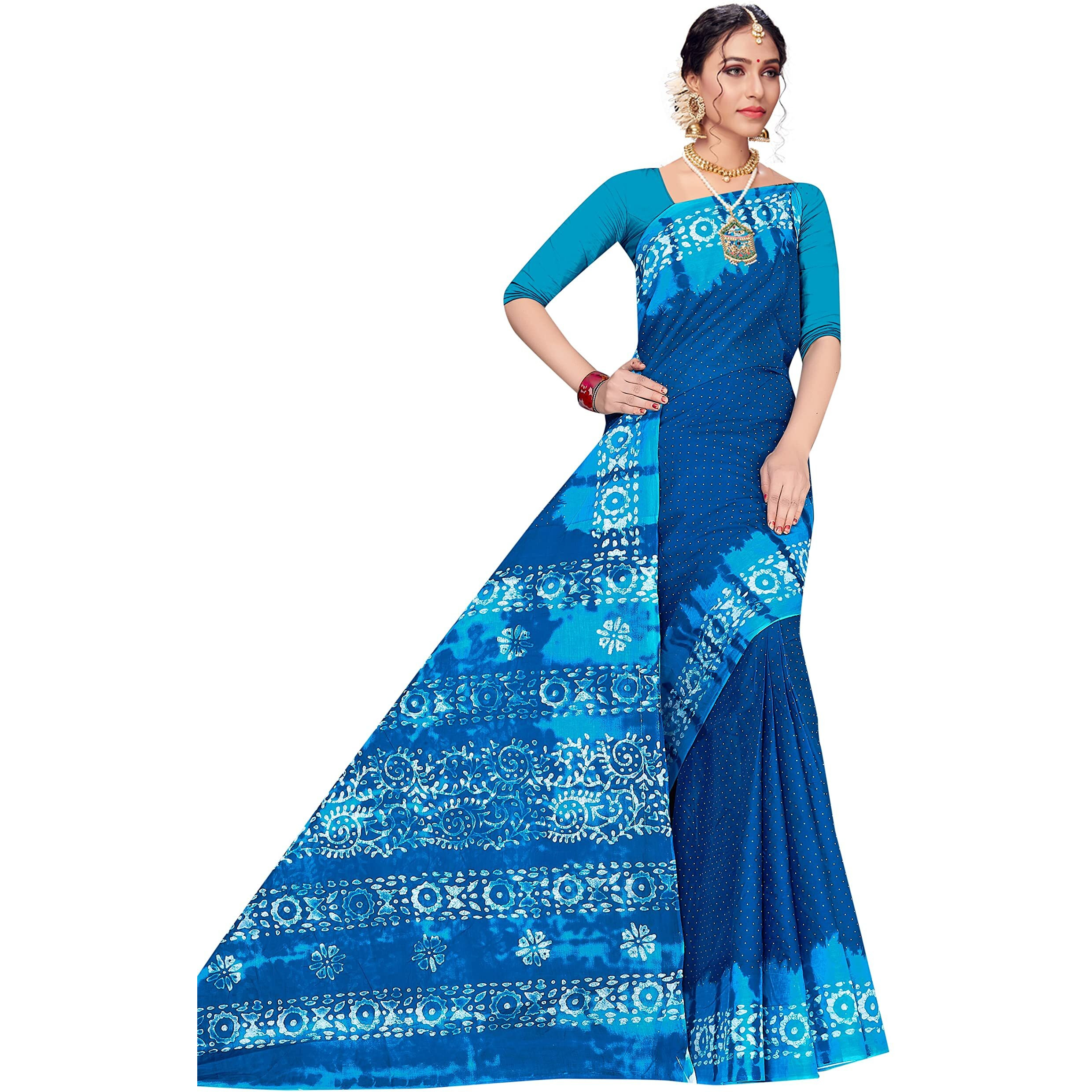 Tamaira Fashion Women's Plain Weave Pure Cotton Saree Without Blouse Piece (1920_Peacock Blue)