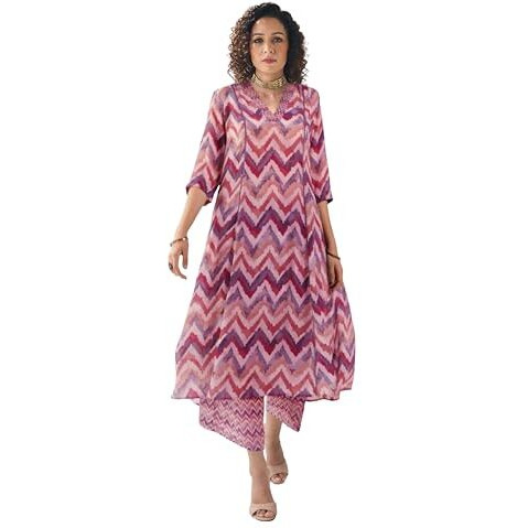 Toochki Women's Rayon Maxi Dress With Palazzo (Tkcbl-Ry-337-Pc-Dr/L_Peach
