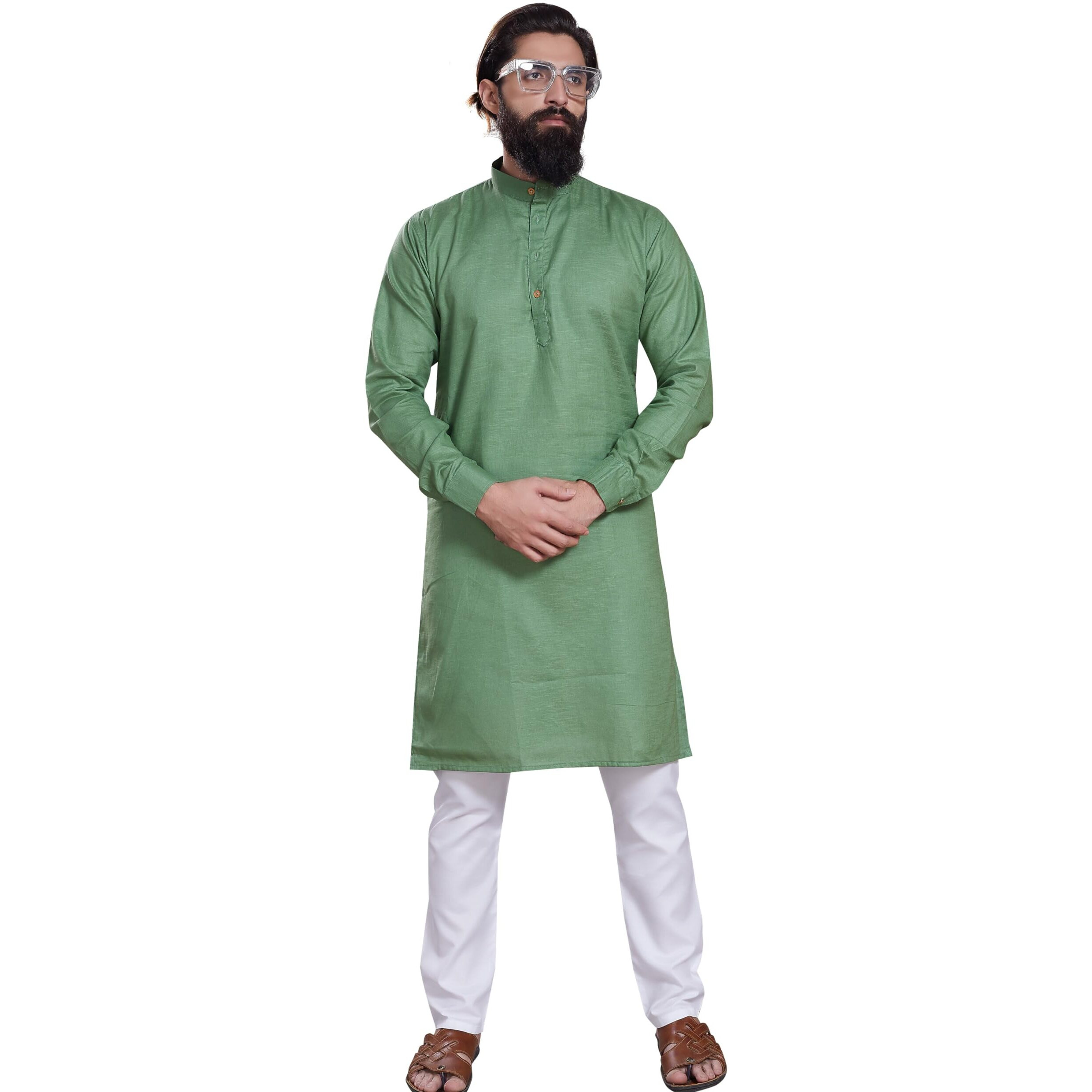 Divisive Men's Pure Cotton Only Slim Fit Kurta (Dkrt202_Xxl_Dusty Green)