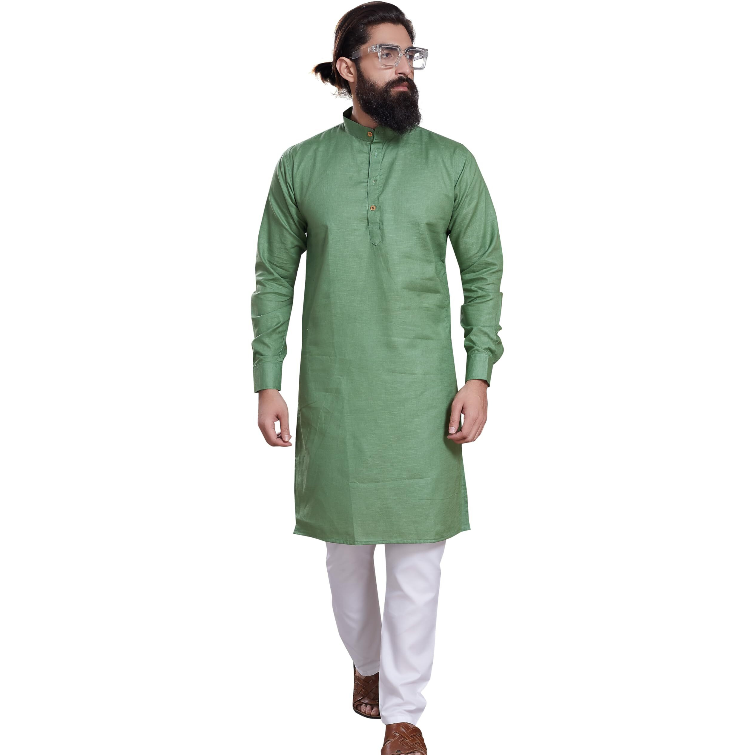 Divisive Men's Pure Cotton Only Slim Fit Kurta (Dkrt202_Xxl_Dusty Green)