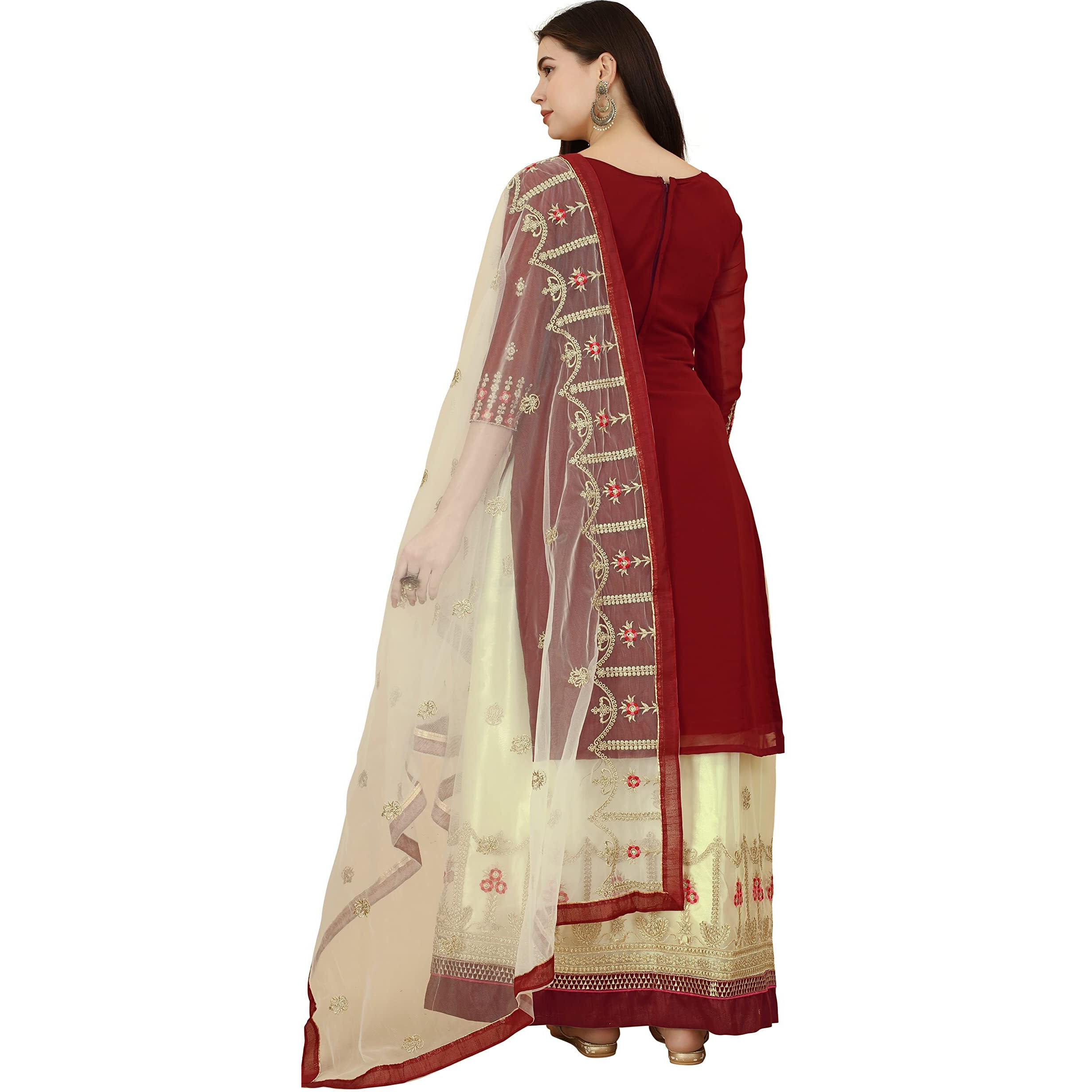 Fashion Basket Women's Gerogette Maroon Semi-Stitched Salwar Suit(Ssfb-F1396_Maroon_Free Size)