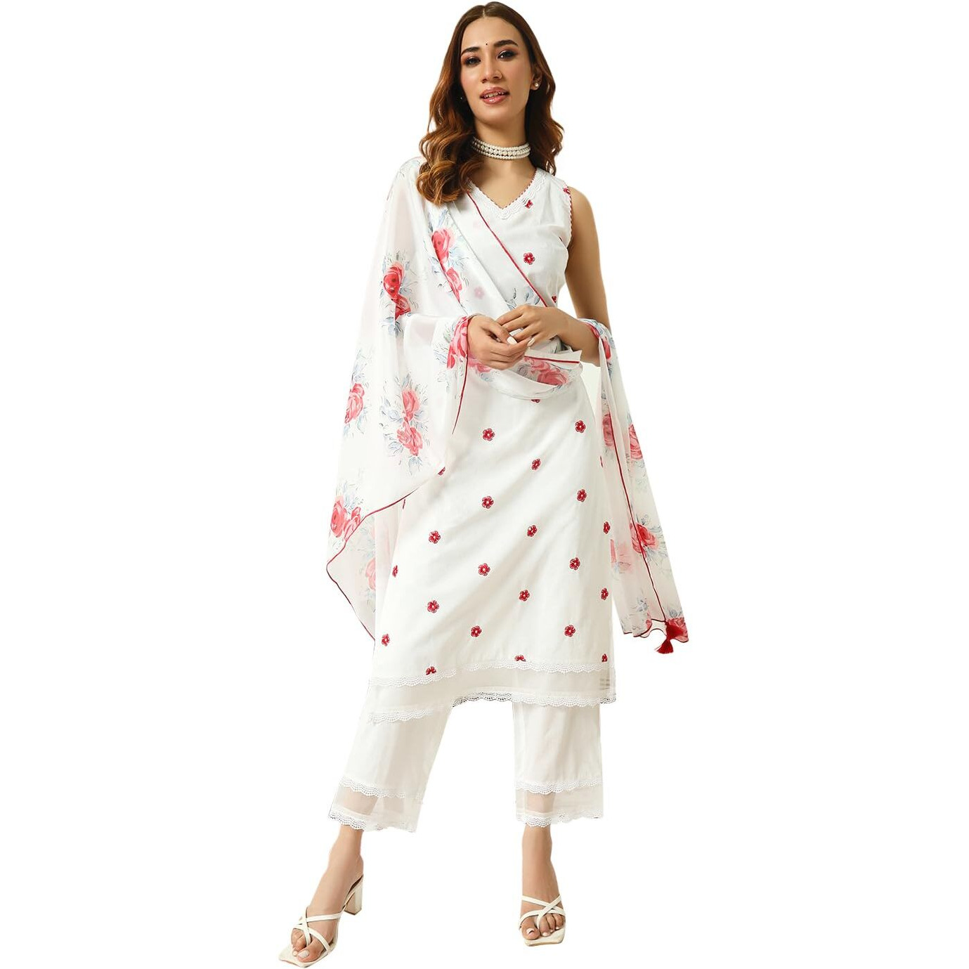 Fiorra Women's Black Cotton Straight Kurta And Pant With Dupatta Set0154