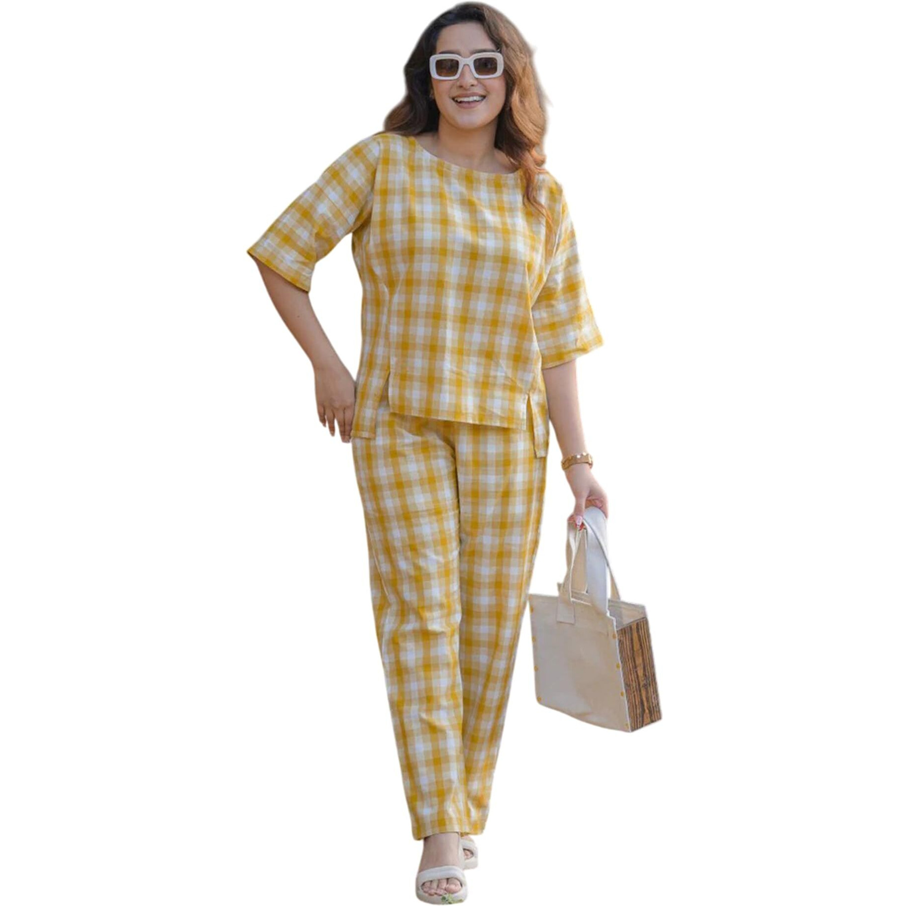 Fabnex Stylish Printed Cotton Blend Co Ord Set For Women || Casual & Festive Indo-Western Outfit (K-126-Yellow-S)