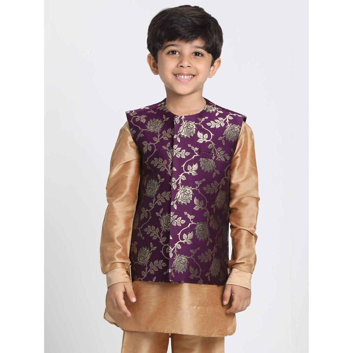 Jbn Creation Boys' Purple And Zari Gold Silk Blend Nehru Jacket_Jbnbj031Pu_32