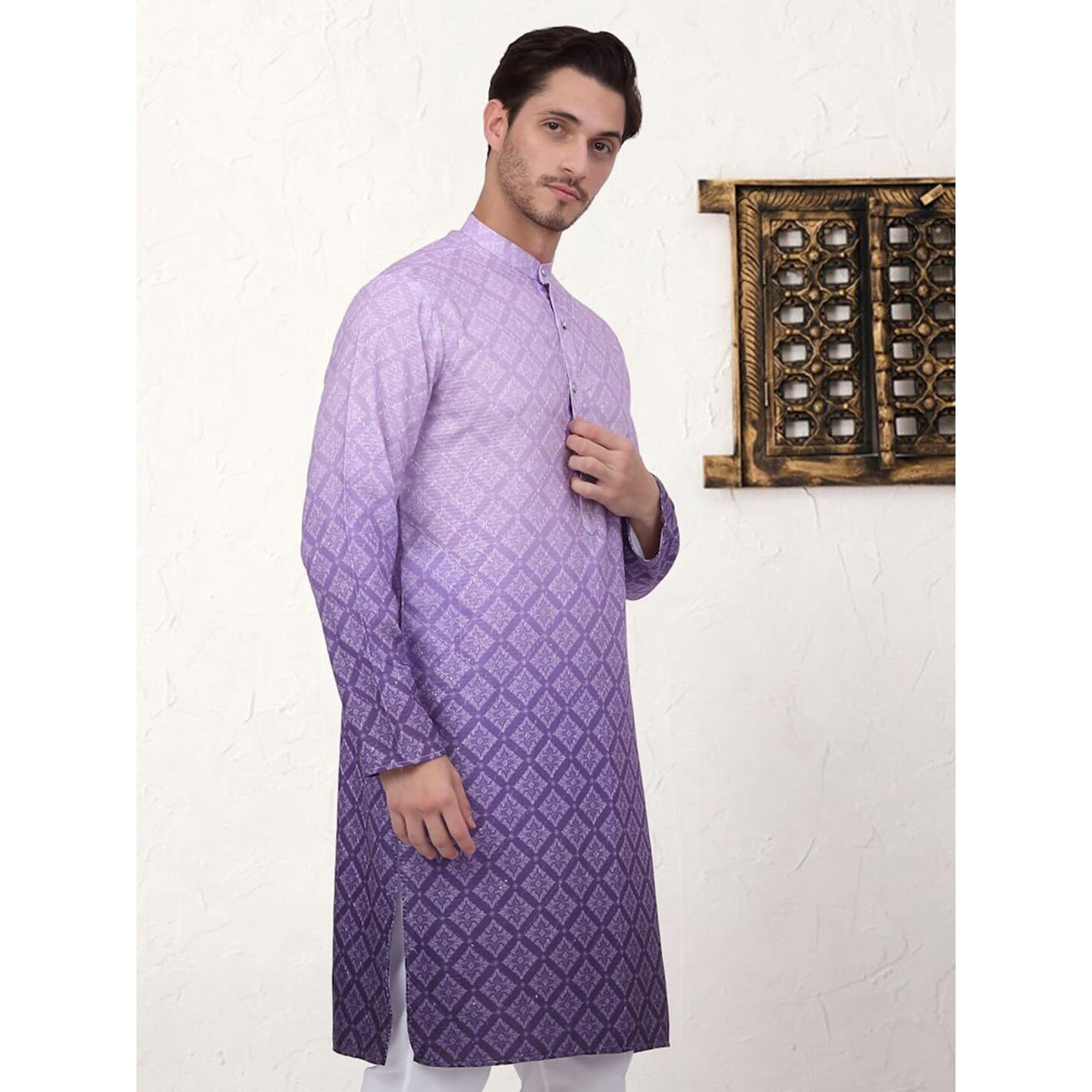 Jompers Men's Purple Ombre Pure Cotton Straight Kurta (Purple, Xxl)