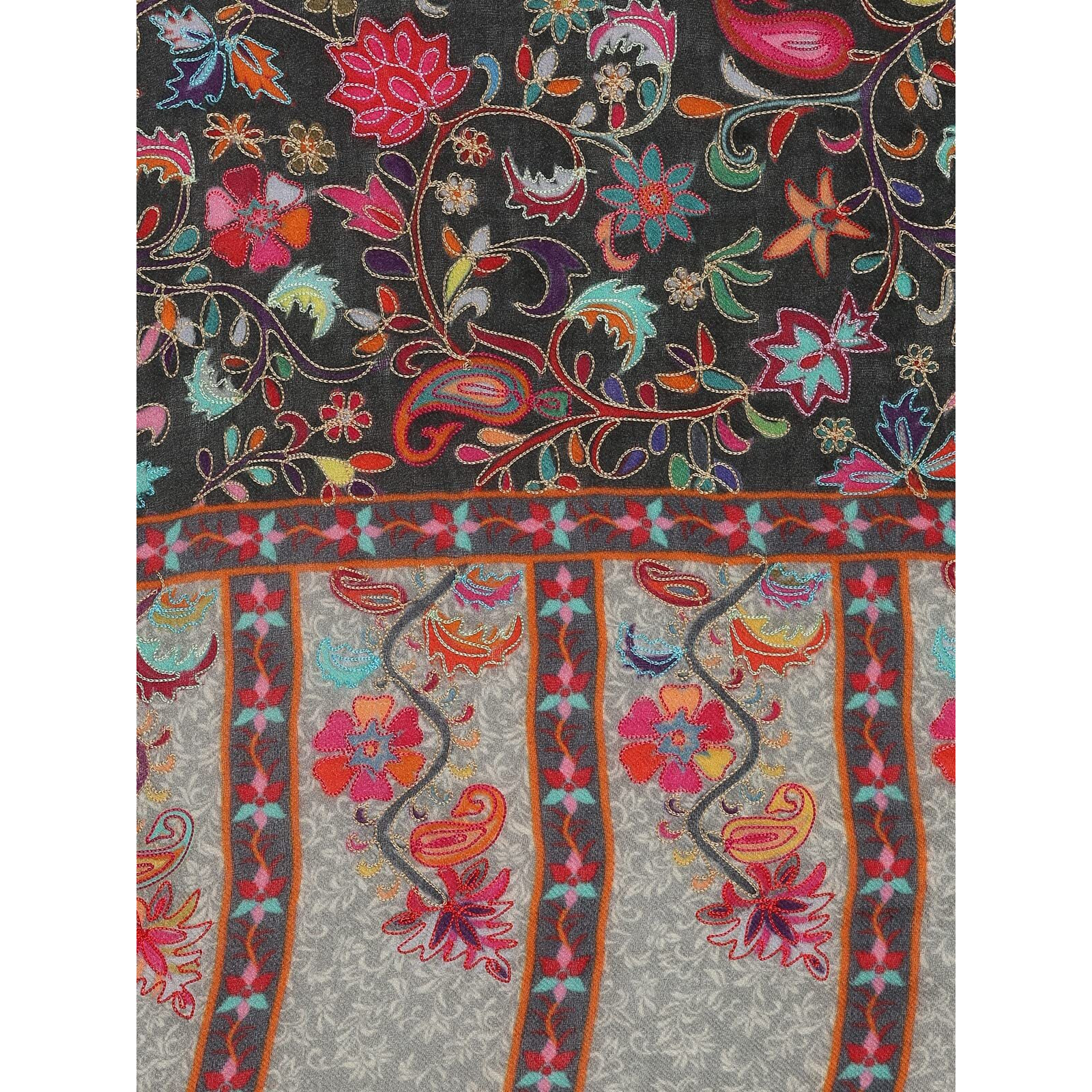 Pashmoda Men 100% Pure Wool Fabric Kalamkari Embroidered Shawl, Stole And Wrap, Sustainable And Natural Fabric, Heritage Kashmiri Pashmina(Size 101 X 203 Cms) (Black)