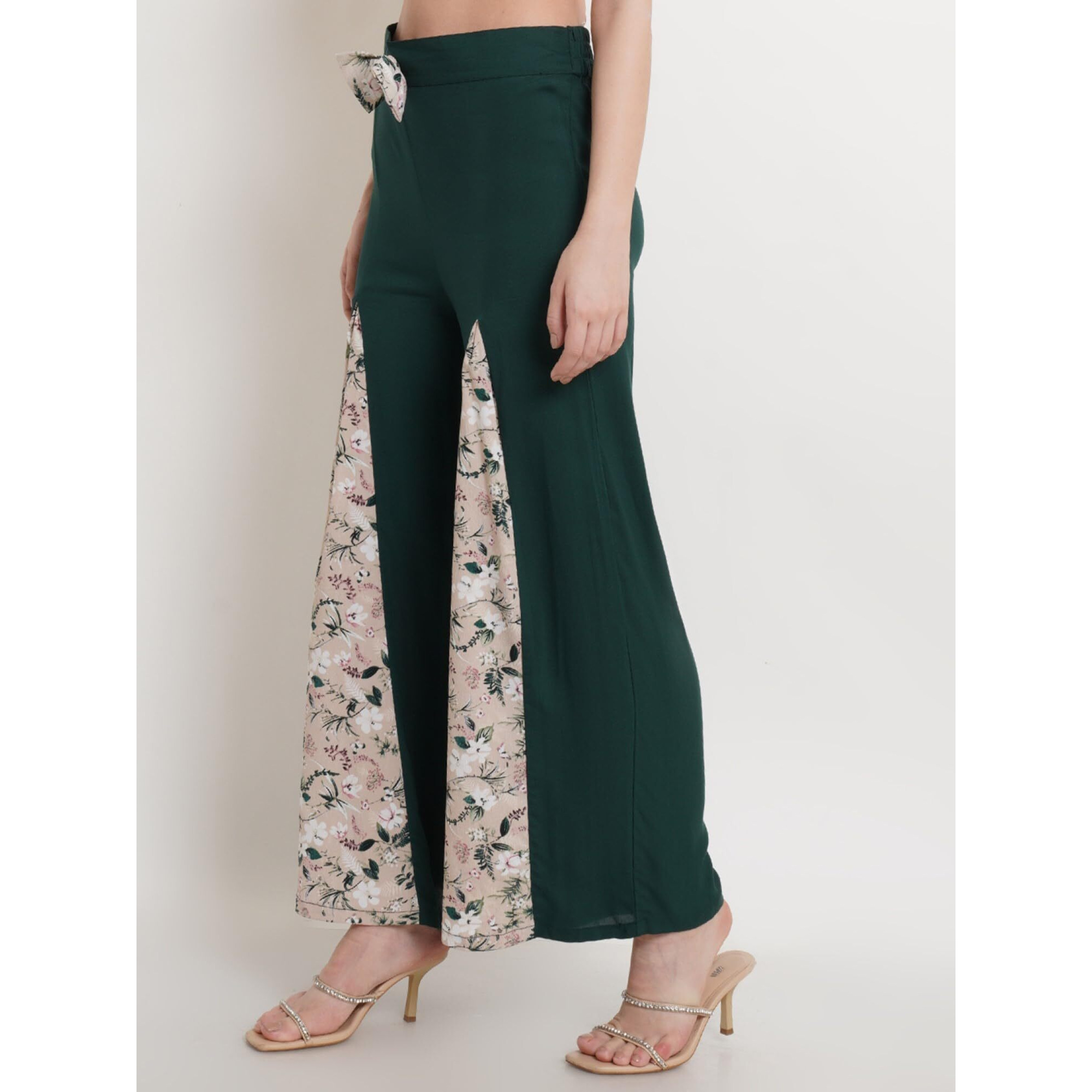 Popwings Casual Beige Floral Printed Regular Fit Palazzo For Women Palazzos For Women