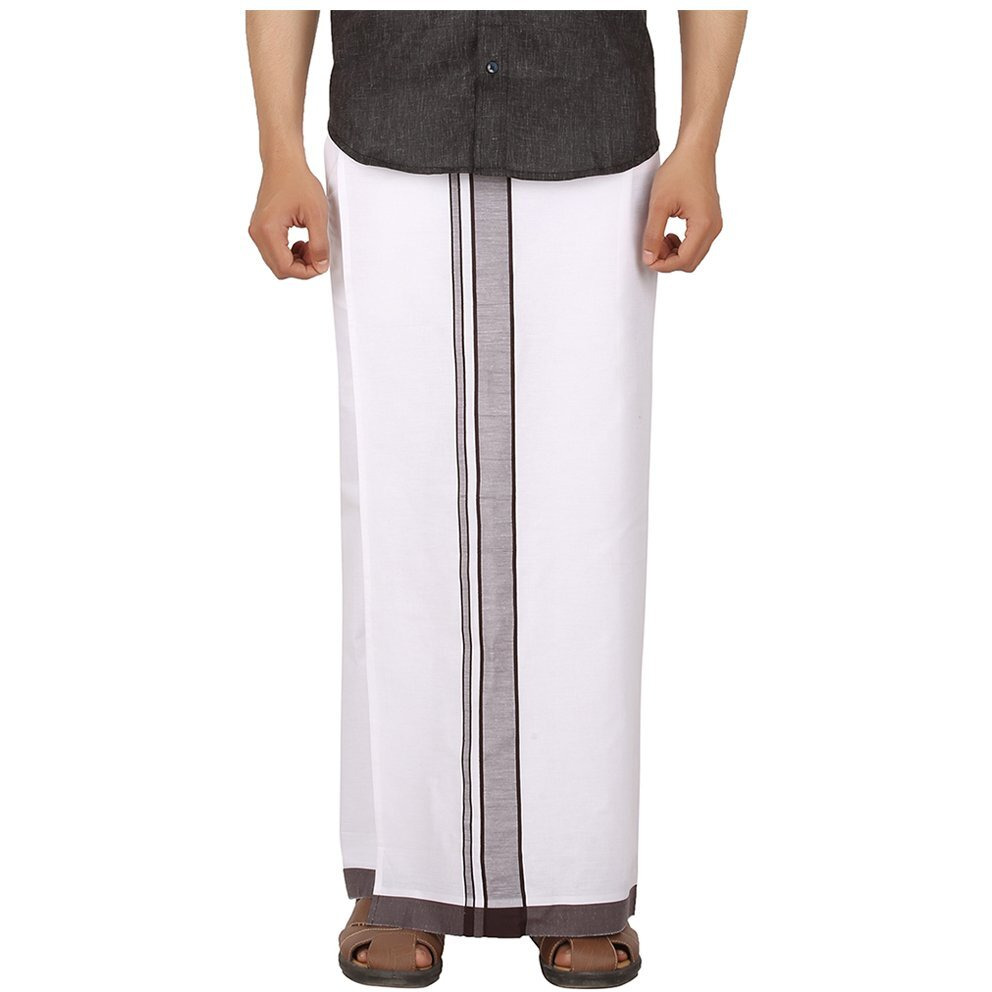 Prakasam Cotton Men's Cotton Dhoti_Moon-Vel-Pkt-Darkbrown_Dark Brown_34