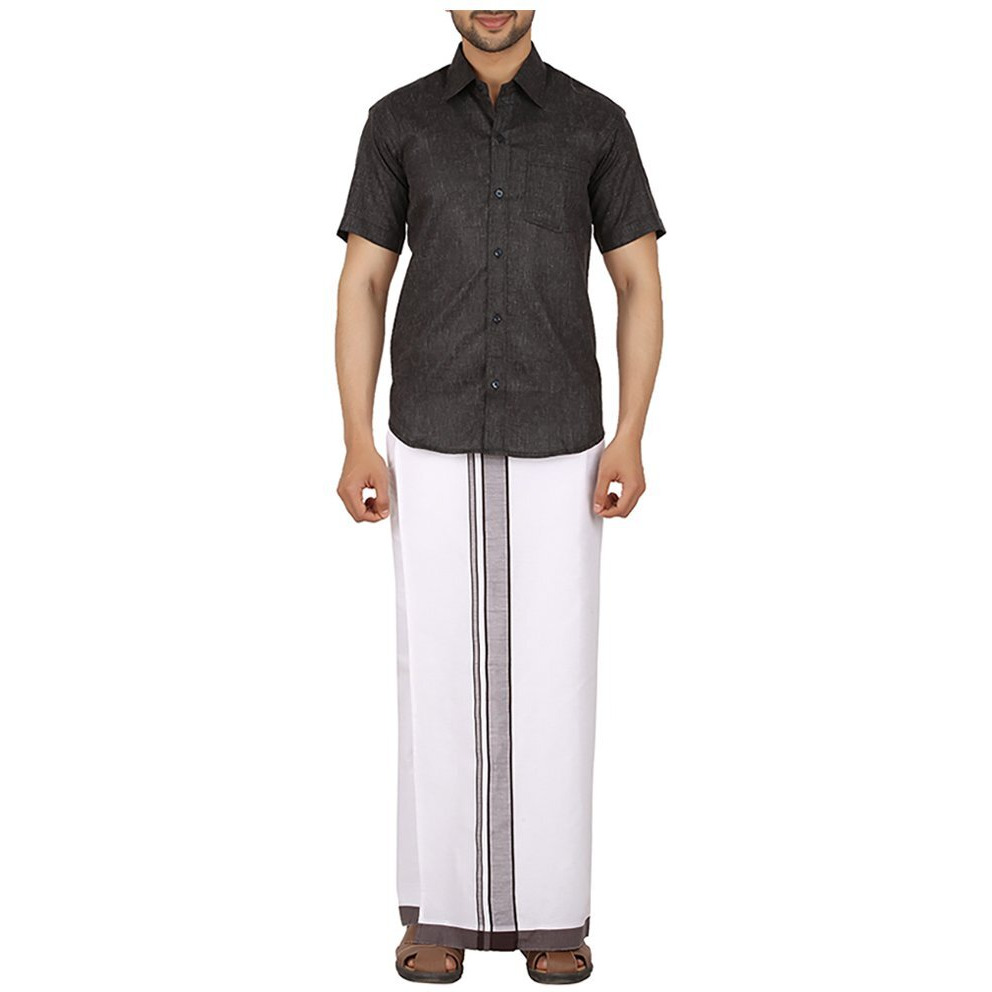 Prakasam Cotton Men's Cotton Dhoti_Moon-Vel-Pkt-Darkbrown_Dark Brown_34