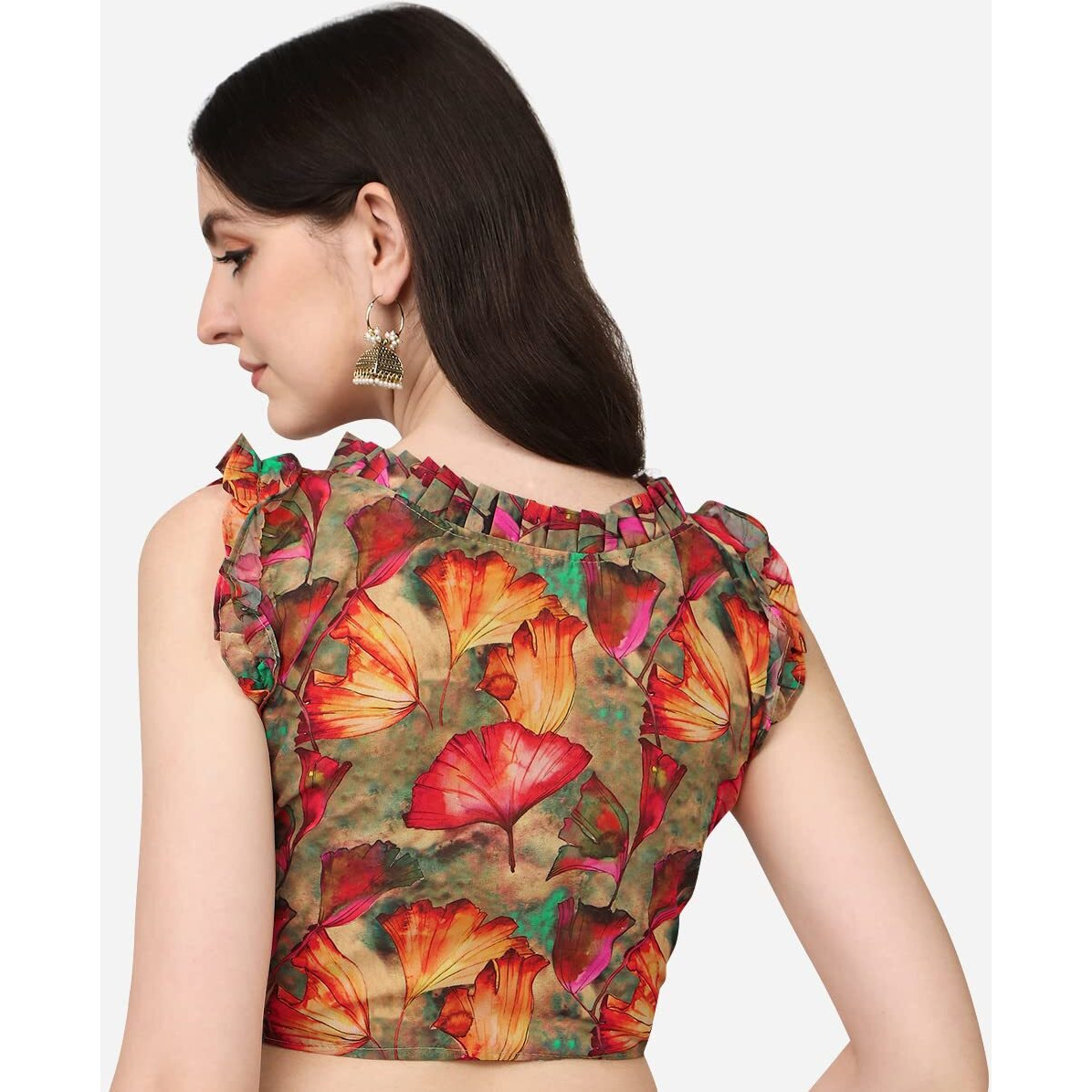 Pujia Mills Women's Fancy Georgette Printed Readymade Blouse (Gold, 36)