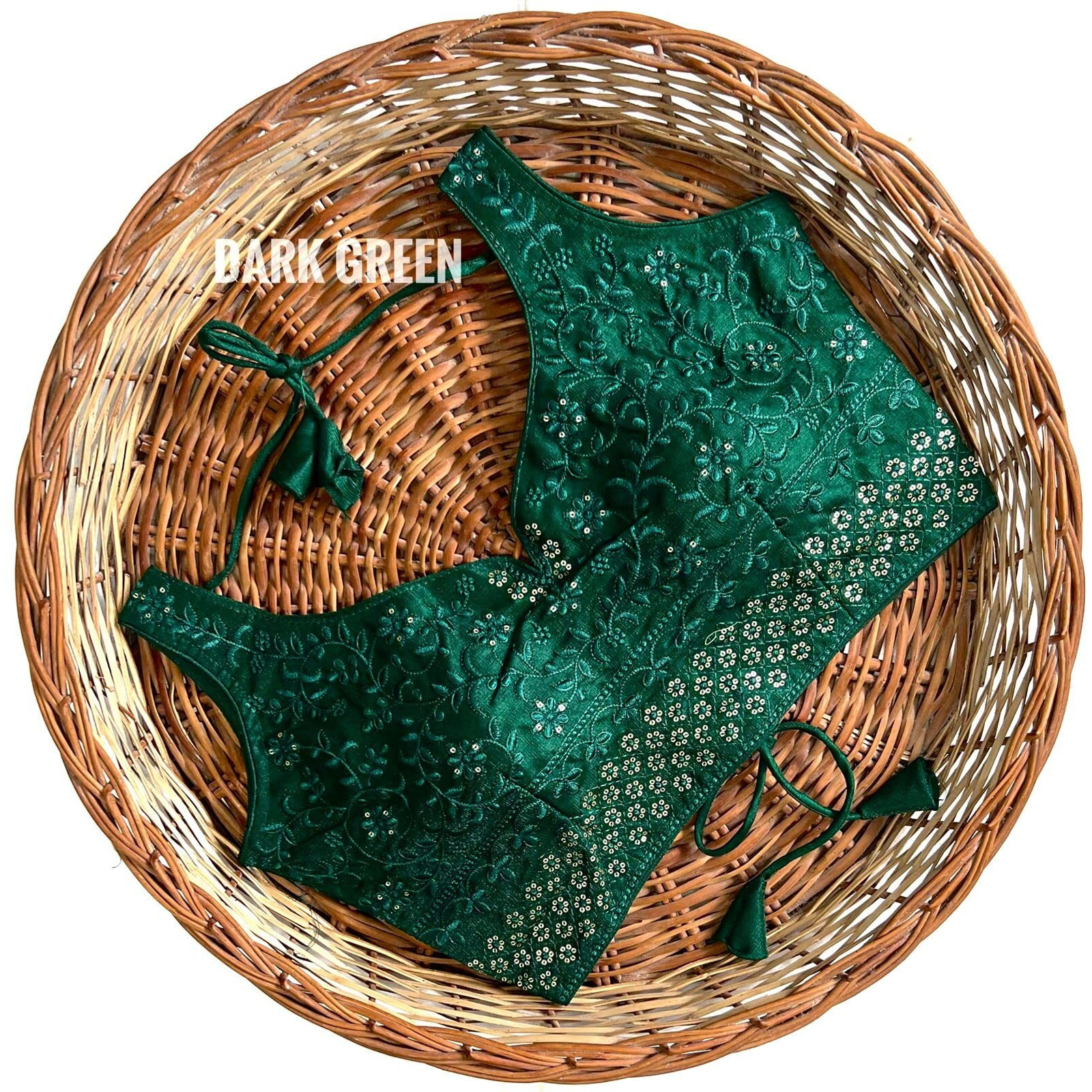 Pujia Mills Women's Heavy Multi Embroidery With Sequins Work Sleeveless Fancy Readymade Saree Blouse.(Teji Green_38)