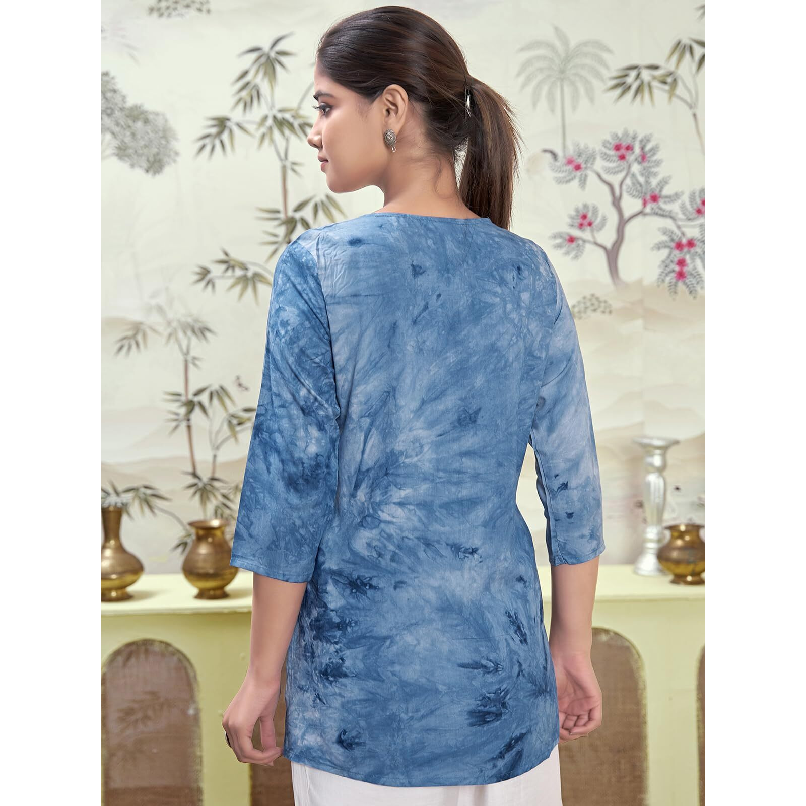 Sanisa Women's Rayon Chikankari Embroidery Short Length Straight Kurti (479K283N-Xxl_Dark Blue)