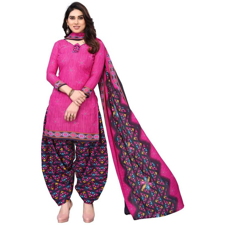 Satrani Women's Printed Poly Cotton Unstitched Dress Material(1176D1292N_Hot Pink)