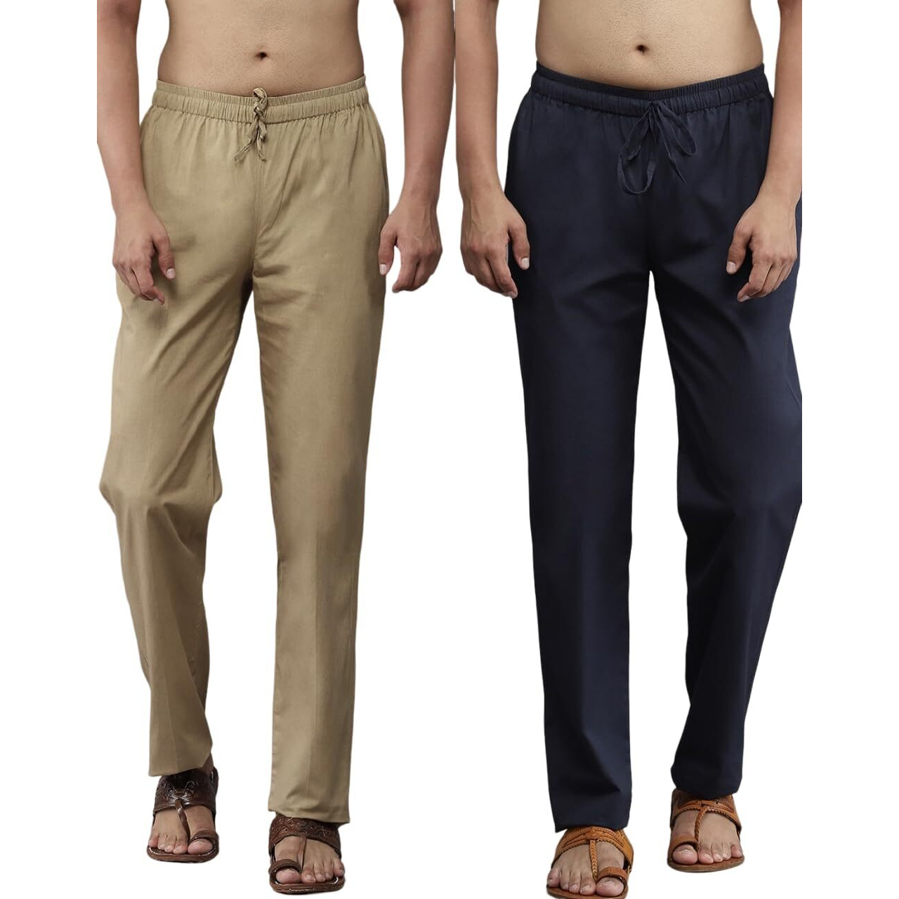 See Designs Men Brown & Navy Blue Solid Pure Cotton Men's Pyjama (Pack Of 2)_Sdcbpj170M