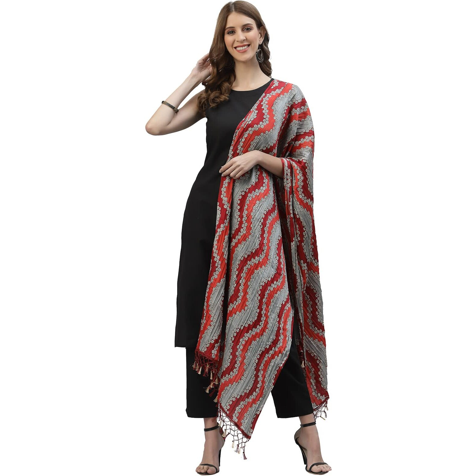 Stylum Women's Solid Cotton Blend Straight Kurta Pant Dupatta Set (Blackbetty44_Black, Xxl)