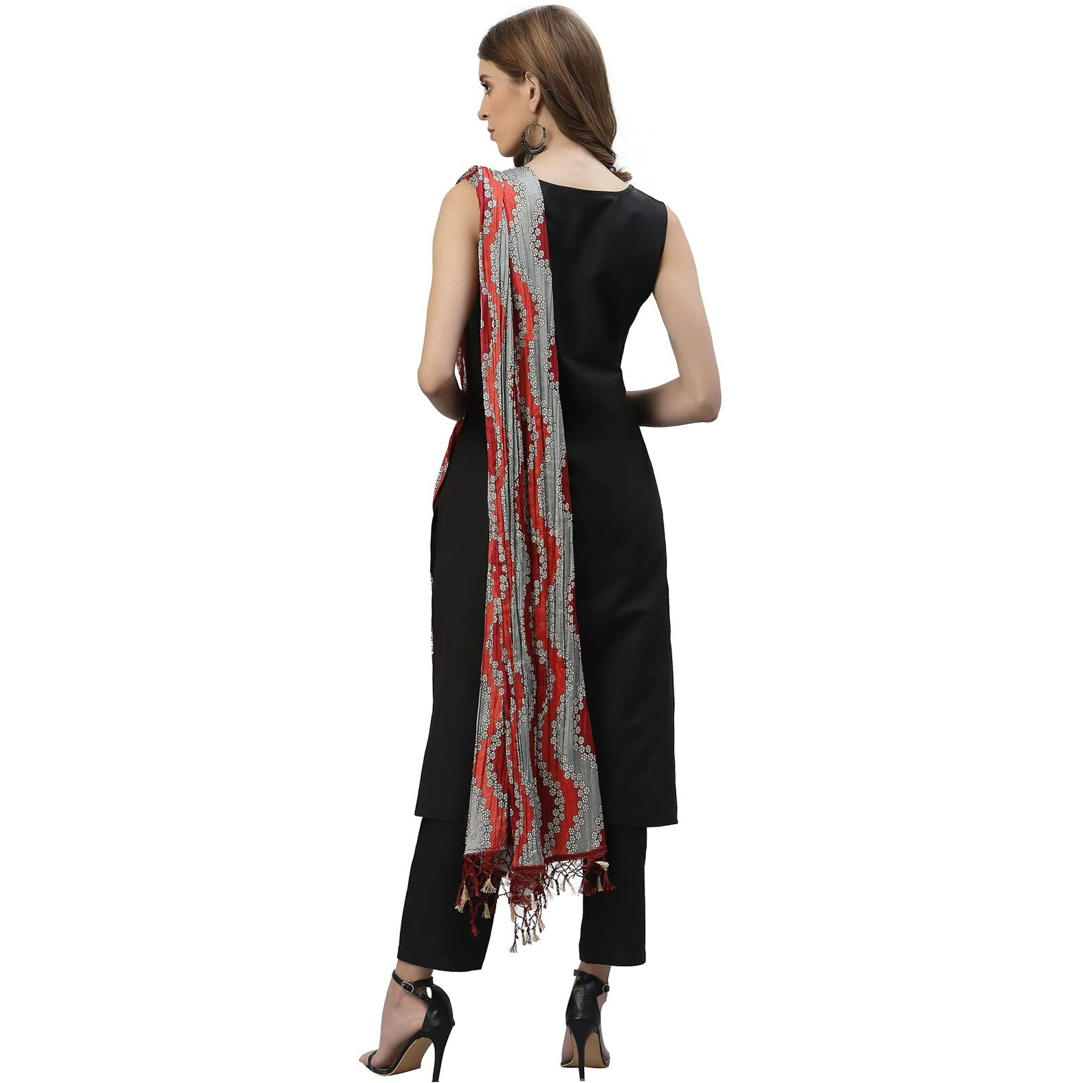 Stylum Women's Solid Cotton Blend Straight Kurta Pant Dupatta Set (Blackbetty44_Black, Xxl)